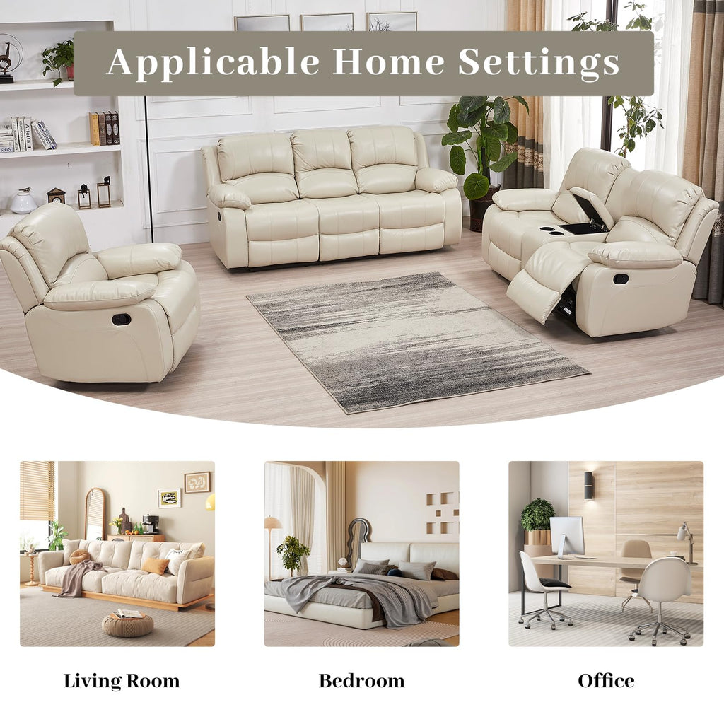 Betsy Furniture 3PC Faux Leather Reclining Couch Set, Living Room Furniture Set, Sofa, Loveseat, Glider, 8018 Multiple Colors (Gray, Sofa+Loveseat+Chair) | 8018