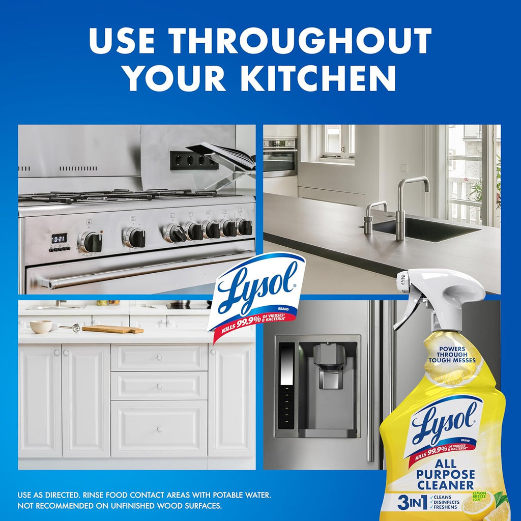 Lysol All Purpose Cleaner Spray, Multi-Purpose Disinfecting Spray, Kitchen & Bathroom Cleaner, Lemon Breeze, Lavender, & Mango Scents, 32oz (Pack of 4)