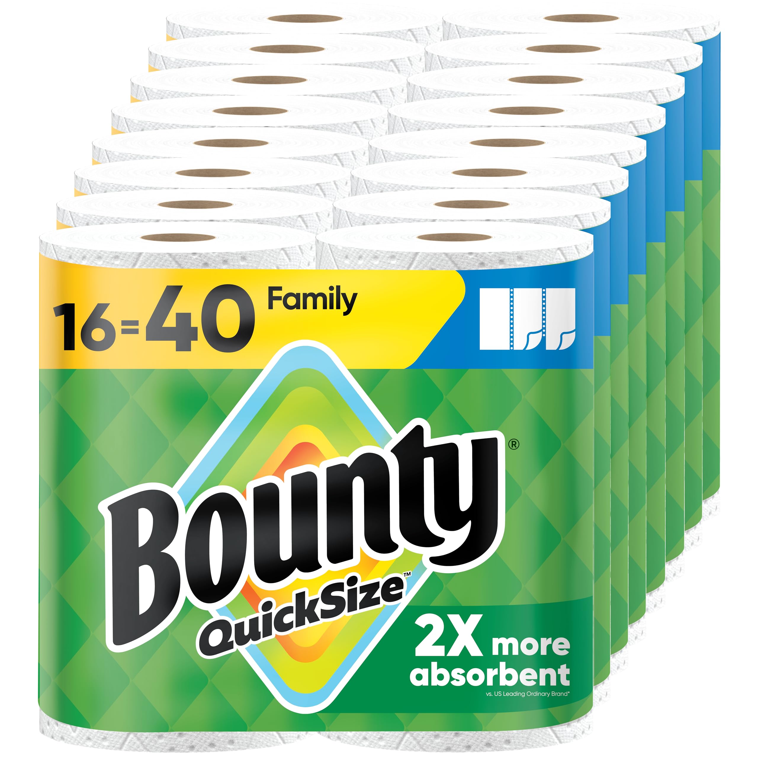 Bounty Quick-Size Paper Towels, White, 12 Family Triple = 40 Regular Rolls