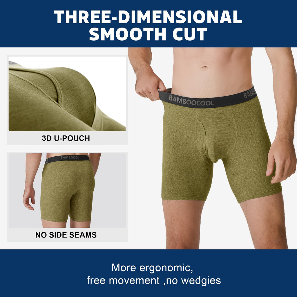 BAMBOO COOL Men's Underwear Breathable Boxer Briefs with Fly Moisture-Wicking Lightweight Underwear 7-Pack