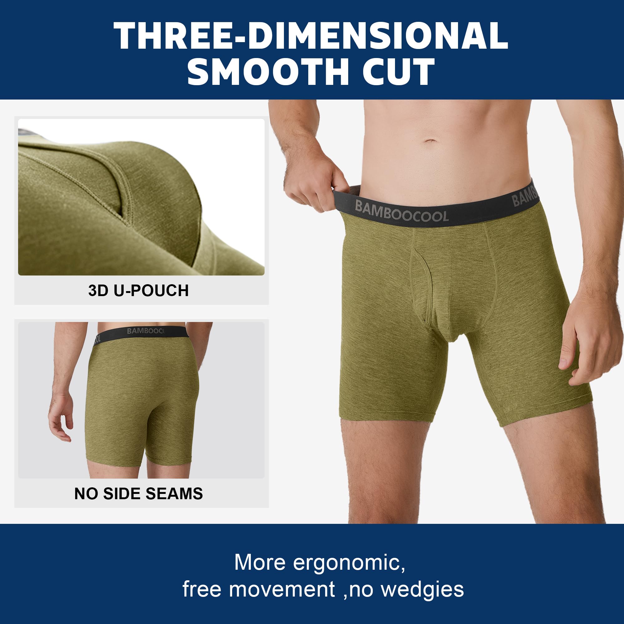 BAMBOO COOL Men's Underwear Breathable Boxer Briefs with Fly Moisture-Wicking Lightweight Underwear 7-Pack
