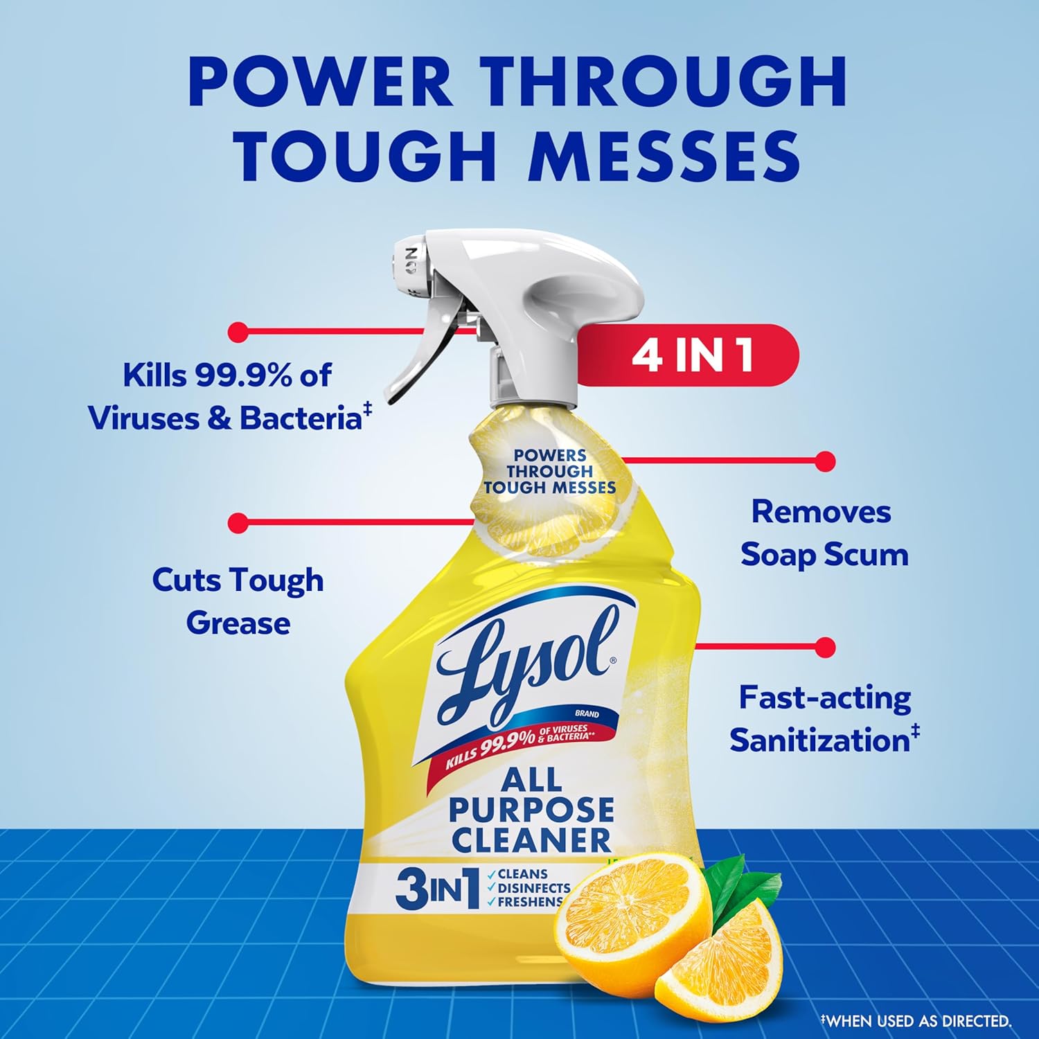 Lysol All Purpose Cleaner Spray, Multi-Purpose Disinfecting Spray, Kitchen & Bathroom Cleaner, Lemon Breeze, Lavender, & Mango Scents, 32oz (Pack of 4)