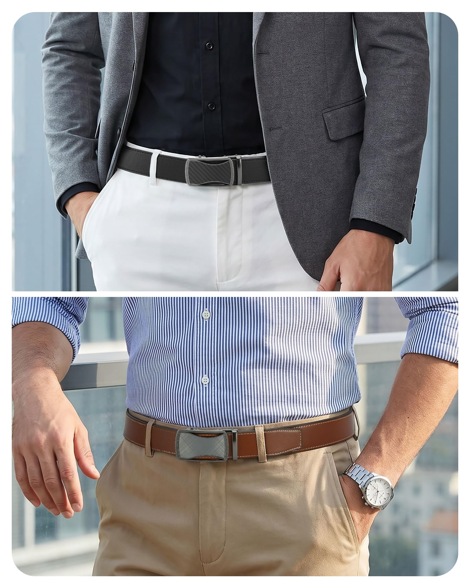 CHAOREN Leather Ratchet Belt Men 2 Pack - Customizable Fit, Effortless Style (35mm)