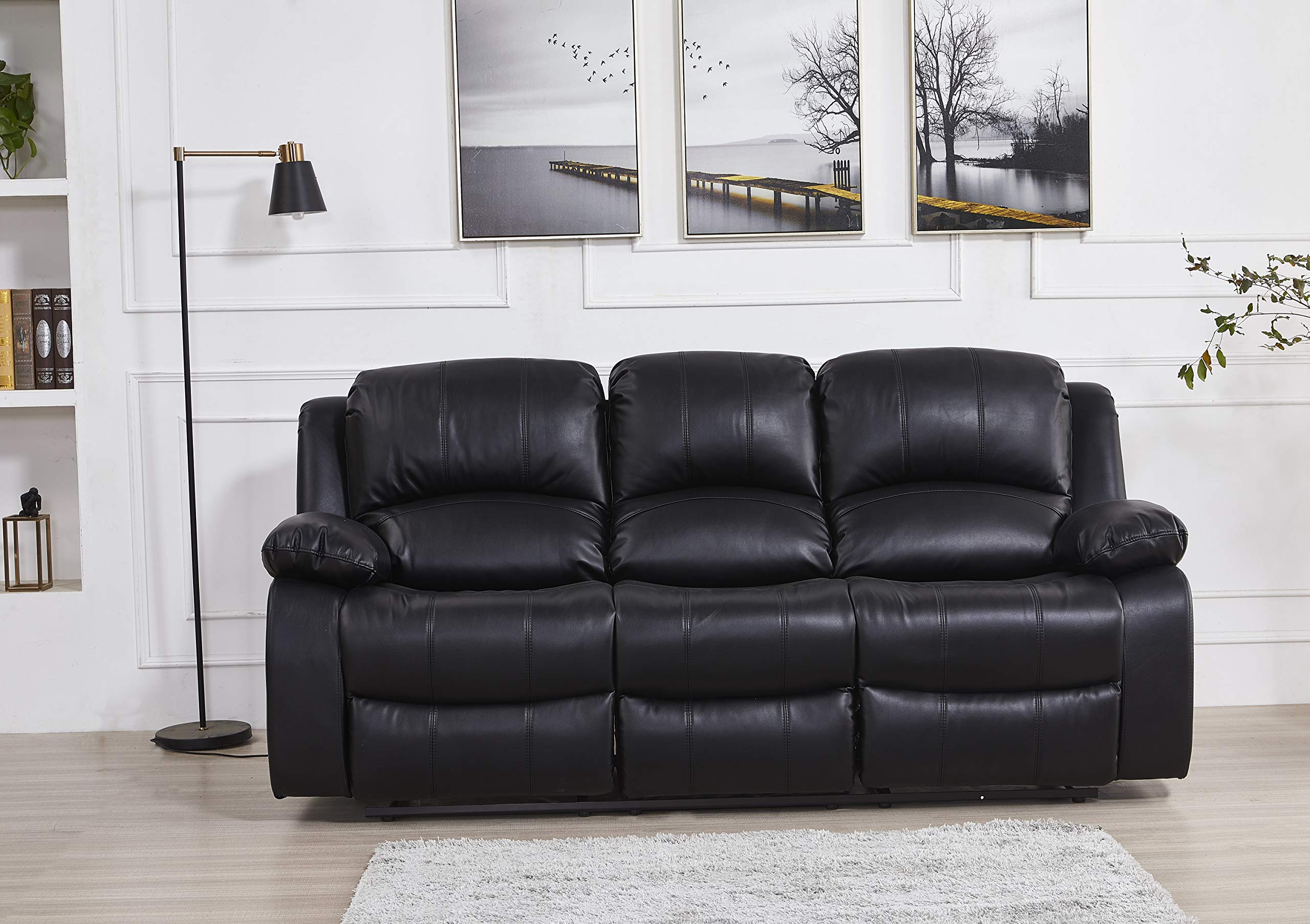 Betsy Furniture 3PC Faux Leather Reclining Couch Set, Living Room Furniture Set, Sofa, Loveseat, Glider, 8018 Multiple Colors (Gray, Sofa+Loveseat+Chair) | 8018