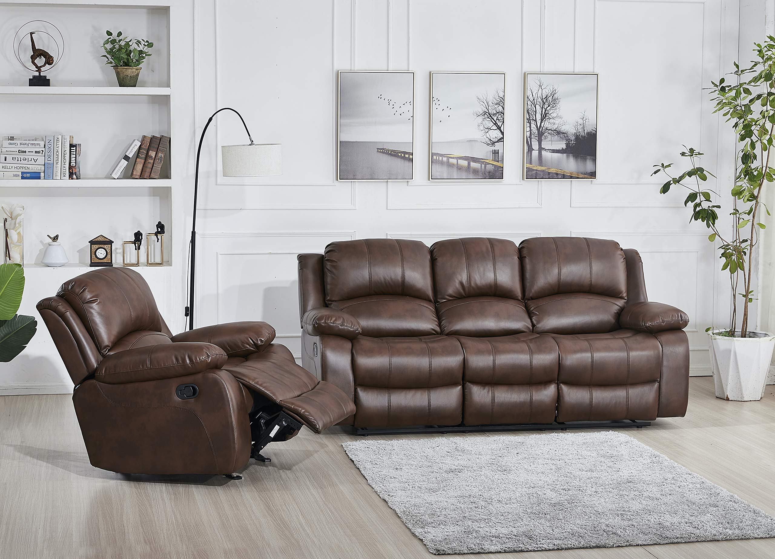 Betsy Furniture 3PC Faux Leather Reclining Couch Set, Living Room Furniture Set, Sofa, Loveseat, Glider, 8018 Multiple Colors (Gray, Sofa+Loveseat+Chair) | 8018