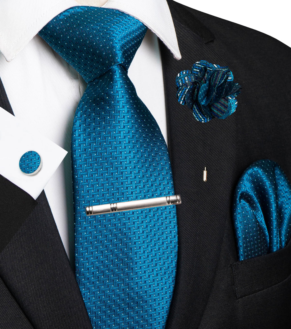 JEMYGINS Mens Tie and Pocket Square,Lapel Pin,Cufflinks,Tie Clip Sets with Gift Box 5PCS