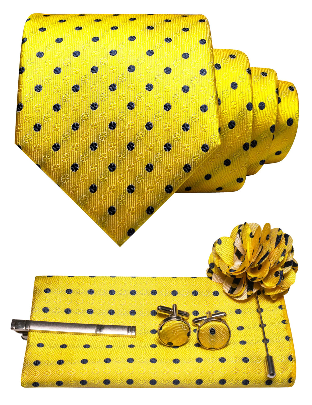 JEMYGINS Mens Tie and Pocket Square,Lapel Pin,Cufflinks,Tie Clip Sets with Gift Box 5PCS