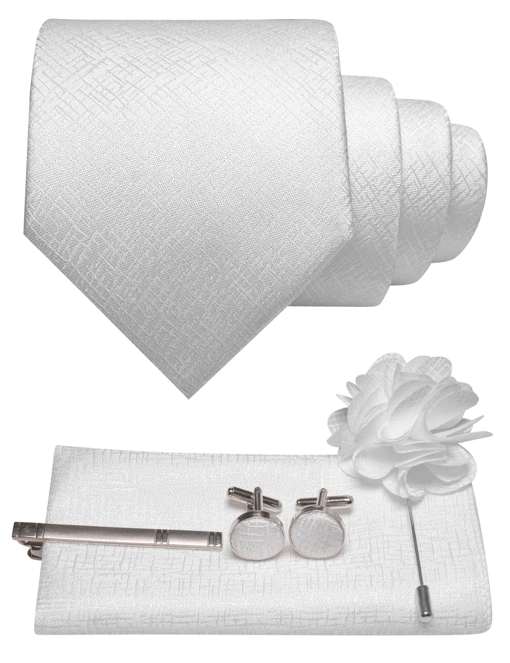 JEMYGINS Mens Tie and Pocket Square,Lapel Pin,Cufflinks,Tie Clip Sets with Gift Box 5PCS