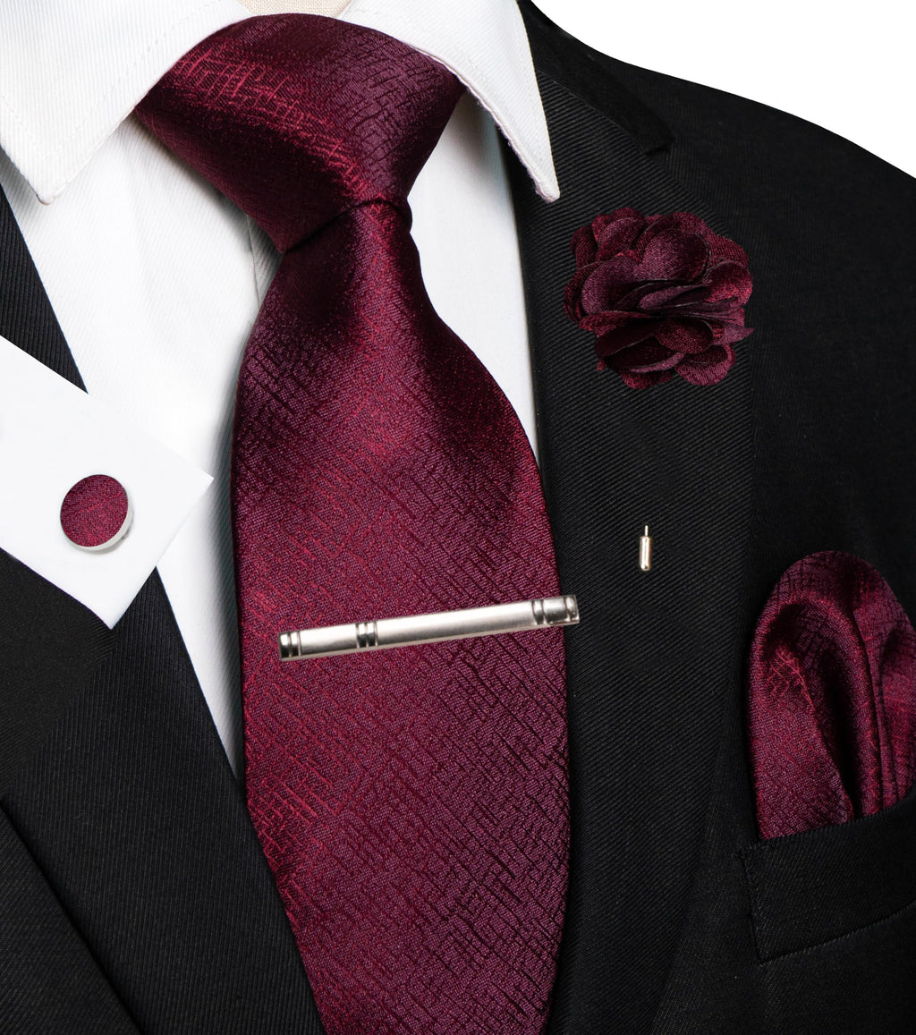 JEMYGINS Mens Tie and Pocket Square,Lapel Pin,Cufflinks,Tie Clip Sets with Gift Box 5PCS