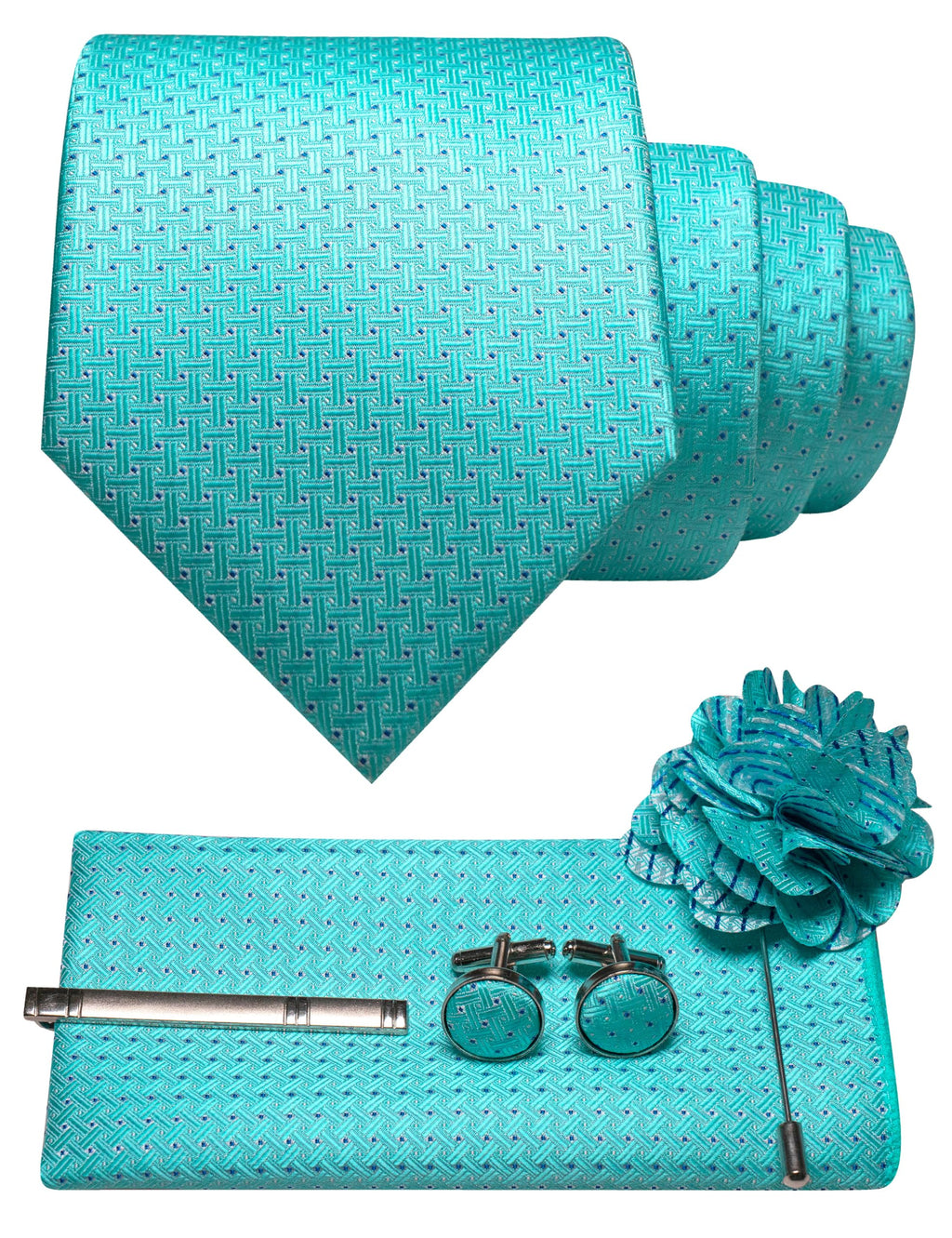 JEMYGINS Mens Tie and Pocket Square,Lapel Pin,Cufflinks,Tie Clip Sets with Gift Box 5PCS