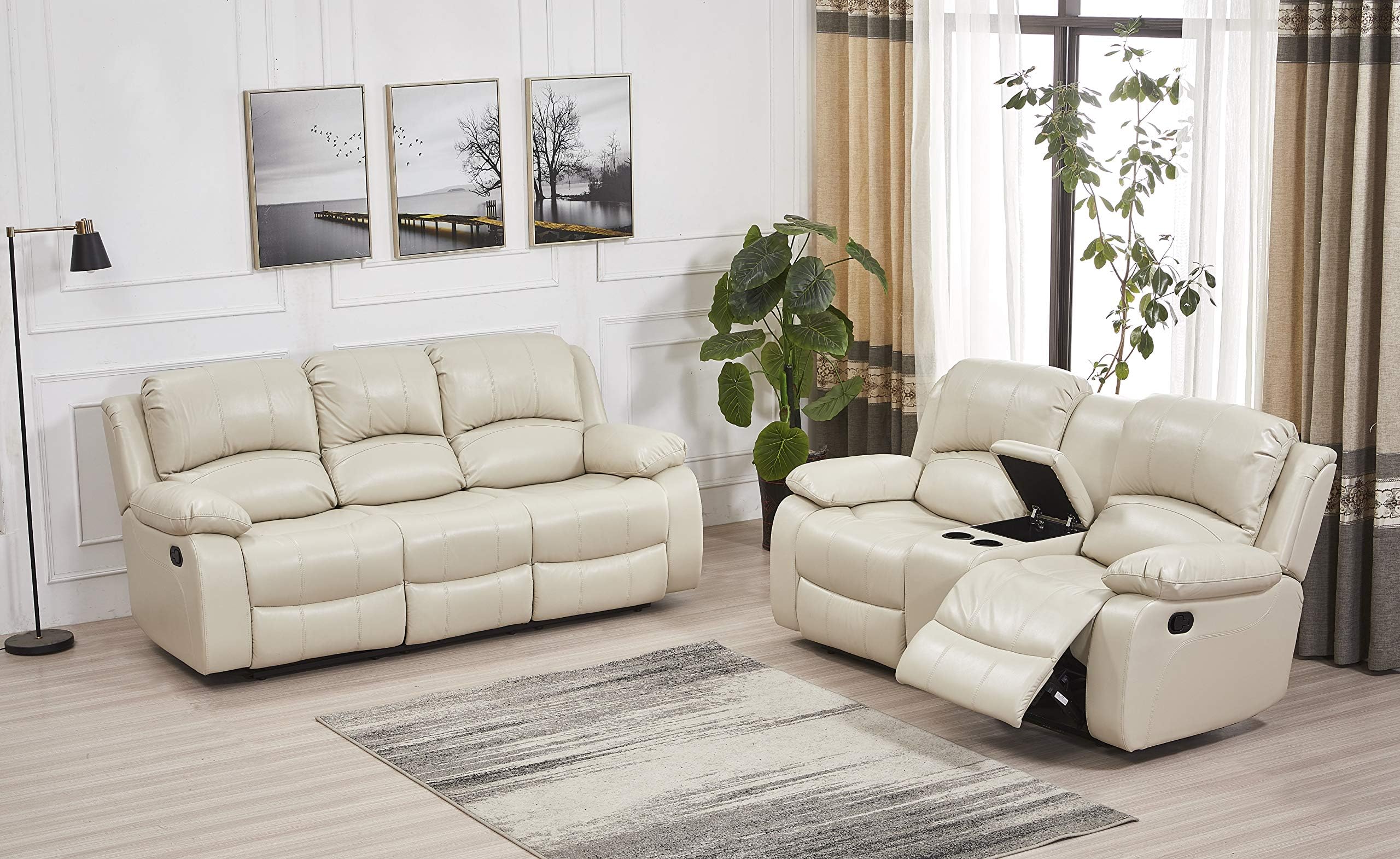 Betsy Furniture 3PC Faux Leather Reclining Couch Set, Living Room Furniture Set, Sofa, Loveseat, Glider, 8018 Multiple Colors (Gray, Sofa+Loveseat+Chair) | 8018