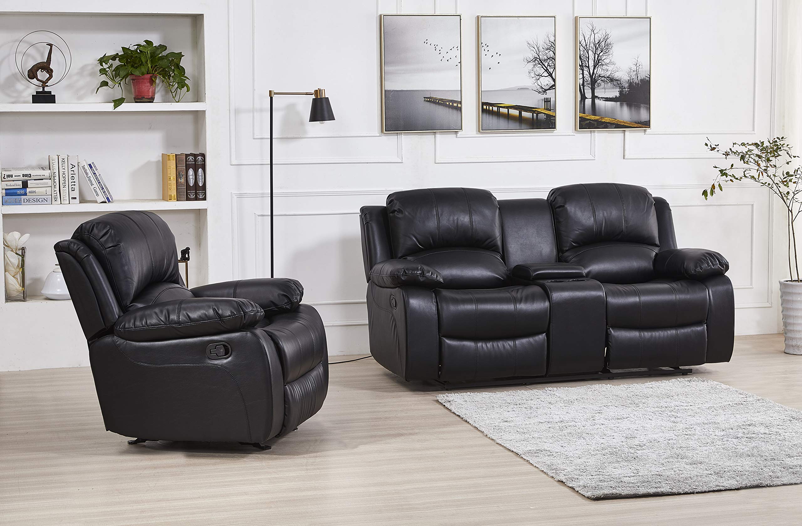 Betsy Furniture 3PC Faux Leather Reclining Couch Set, Living Room Furniture Set, Sofa, Loveseat, Glider, 8018 Multiple Colors (Gray, Sofa+Loveseat+Chair) | 8018