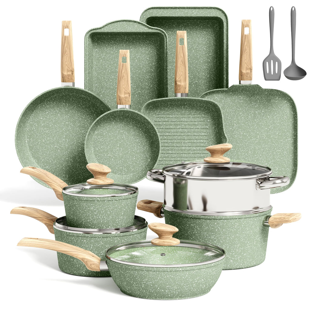 Kitchen Induction Cookware & Bakeware Set - 30 Piece Black Granite Cooking Pans Set, Non-Stick Pots and Pans Set