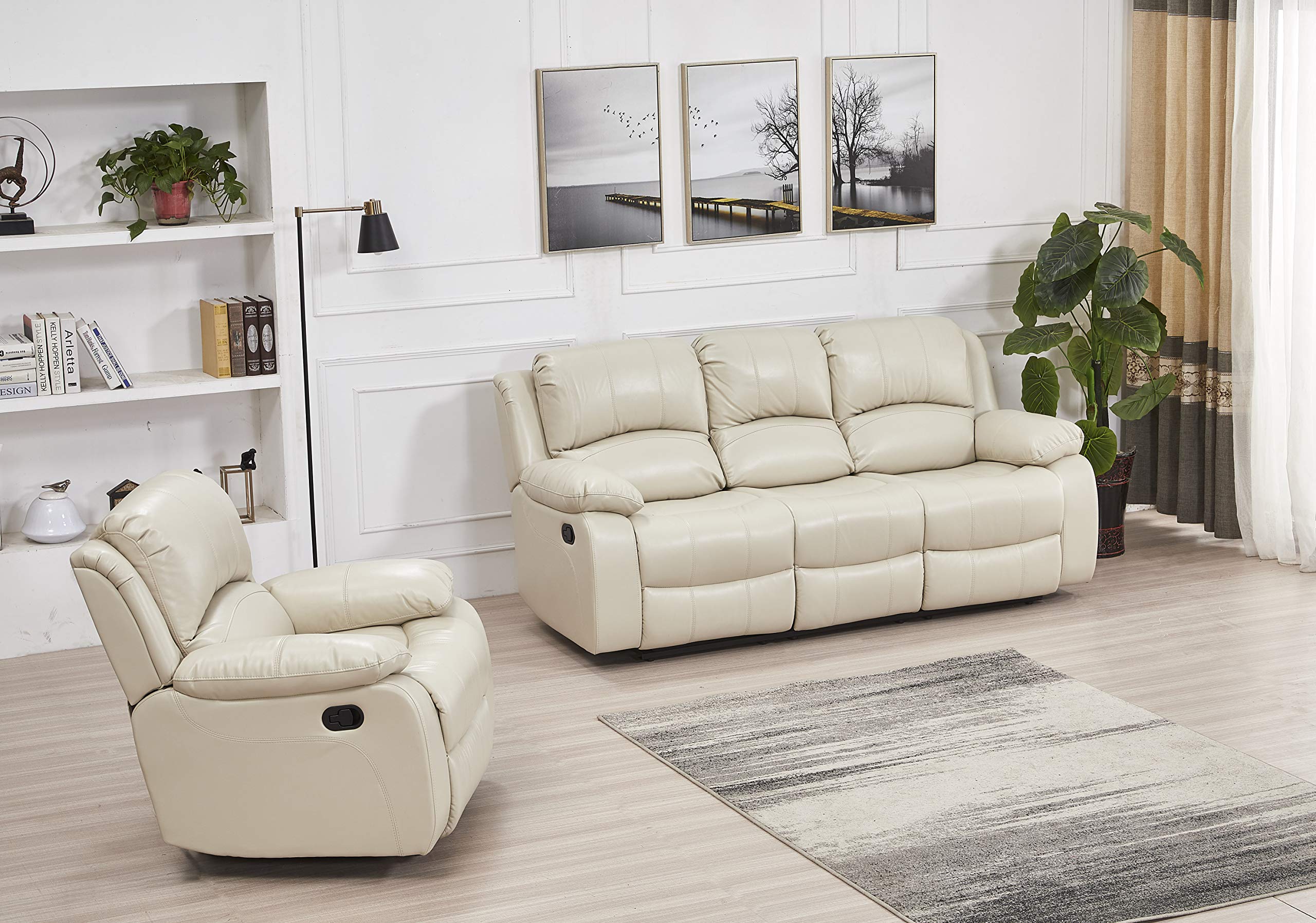 Betsy Furniture 3PC Faux Leather Reclining Couch Set, Living Room Furniture Set, Sofa, Loveseat, Glider, 8018 Multiple Colors (Gray, Sofa+Loveseat+Chair) | 8018