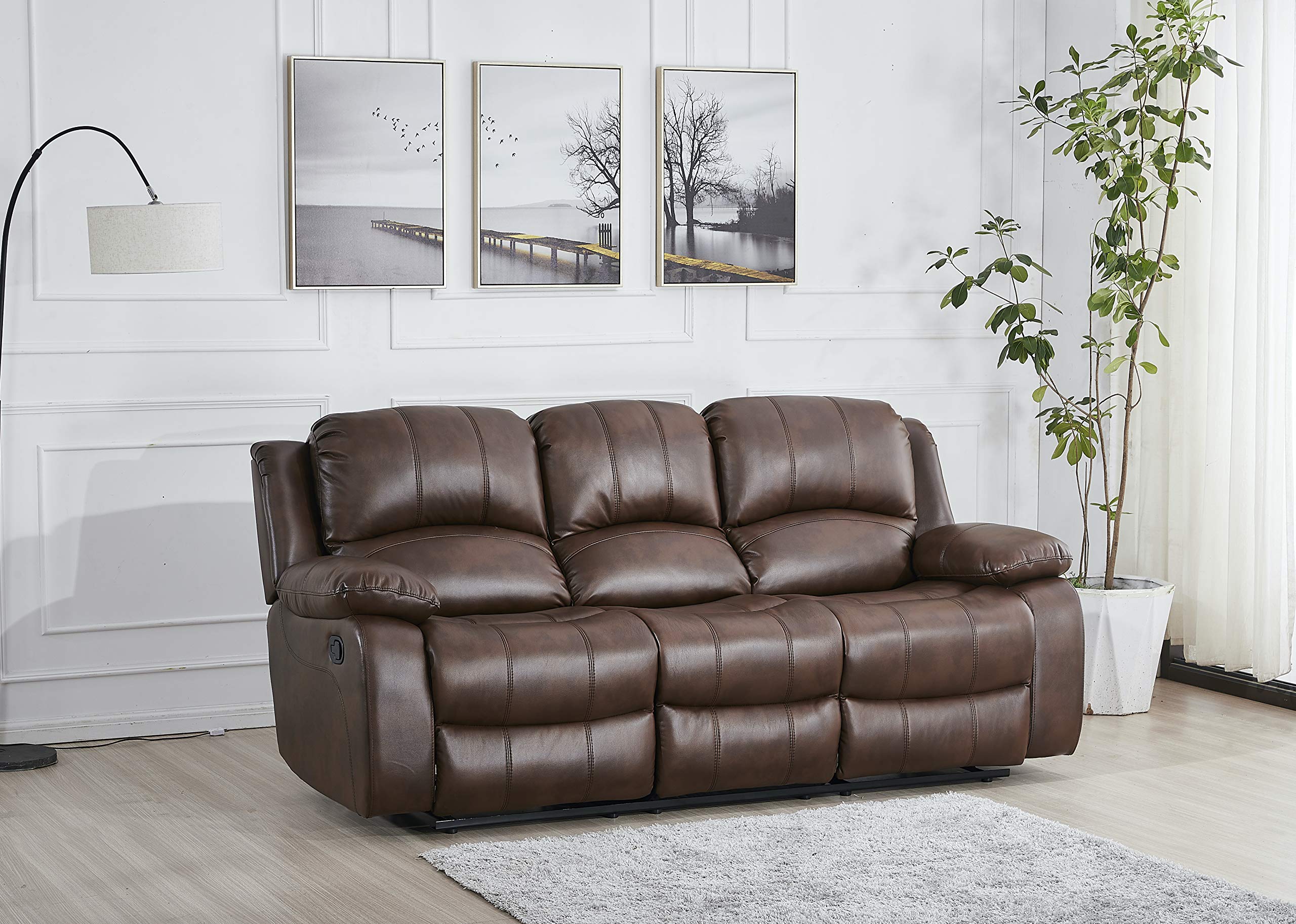 Betsy Furniture 3PC Faux Leather Reclining Couch Set, Living Room Furniture Set, Sofa, Loveseat, Glider, 8018 Multiple Colors (Gray, Sofa+Loveseat+Chair) | 8018