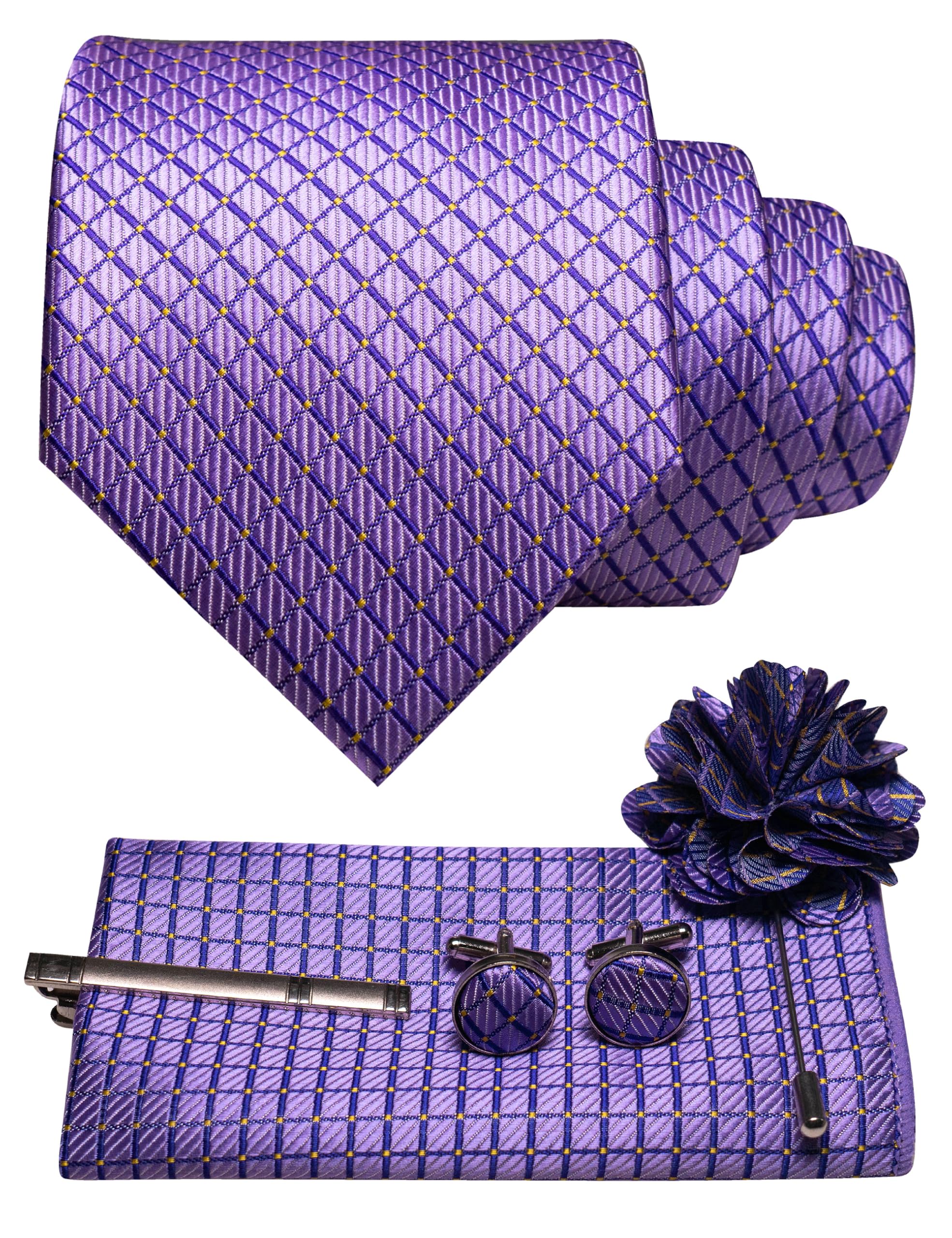 JEMYGINS Mens Tie and Pocket Square,Lapel Pin,Cufflinks,Tie Clip Sets with Gift Box 5PCS