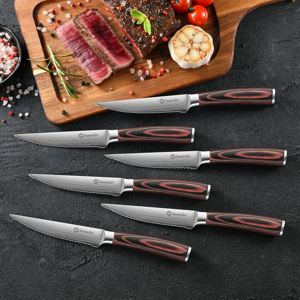Sunnecko Knife Set with Block and Sharpener, 15 Piece Kitchen Knife Block Set Sharp Kitchen Knives High Carbon Stainless Steel with White Handles