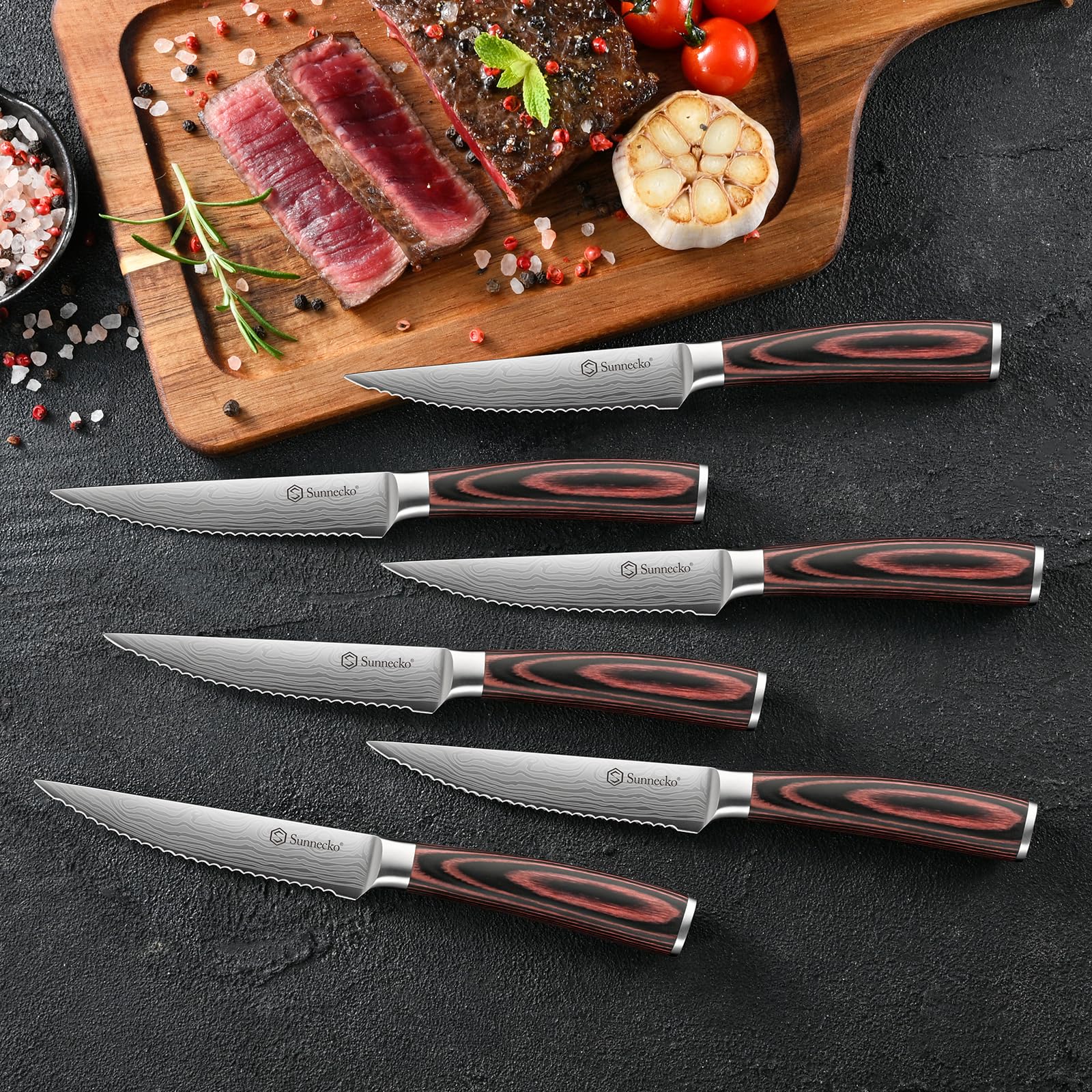 Sunnecko Knife Set with Block and Sharpener, 15 Piece Kitchen Knife Block Set Sharp Kitchen Knives High Carbon Stainless Steel with White Handles