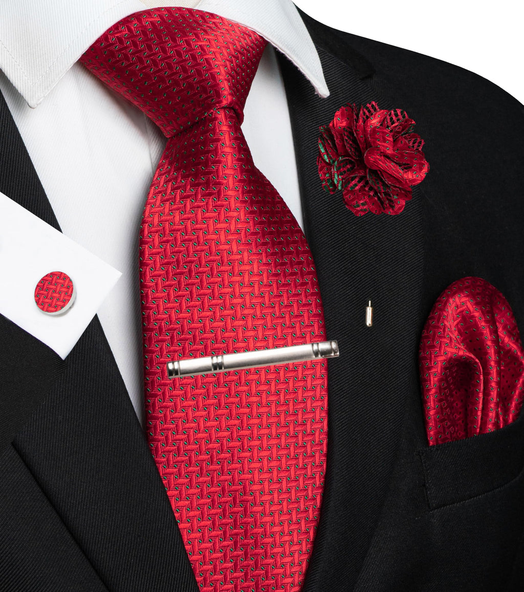 JEMYGINS Mens Tie and Pocket Square,Lapel Pin,Cufflinks,Tie Clip Sets with Gift Box 5PCS