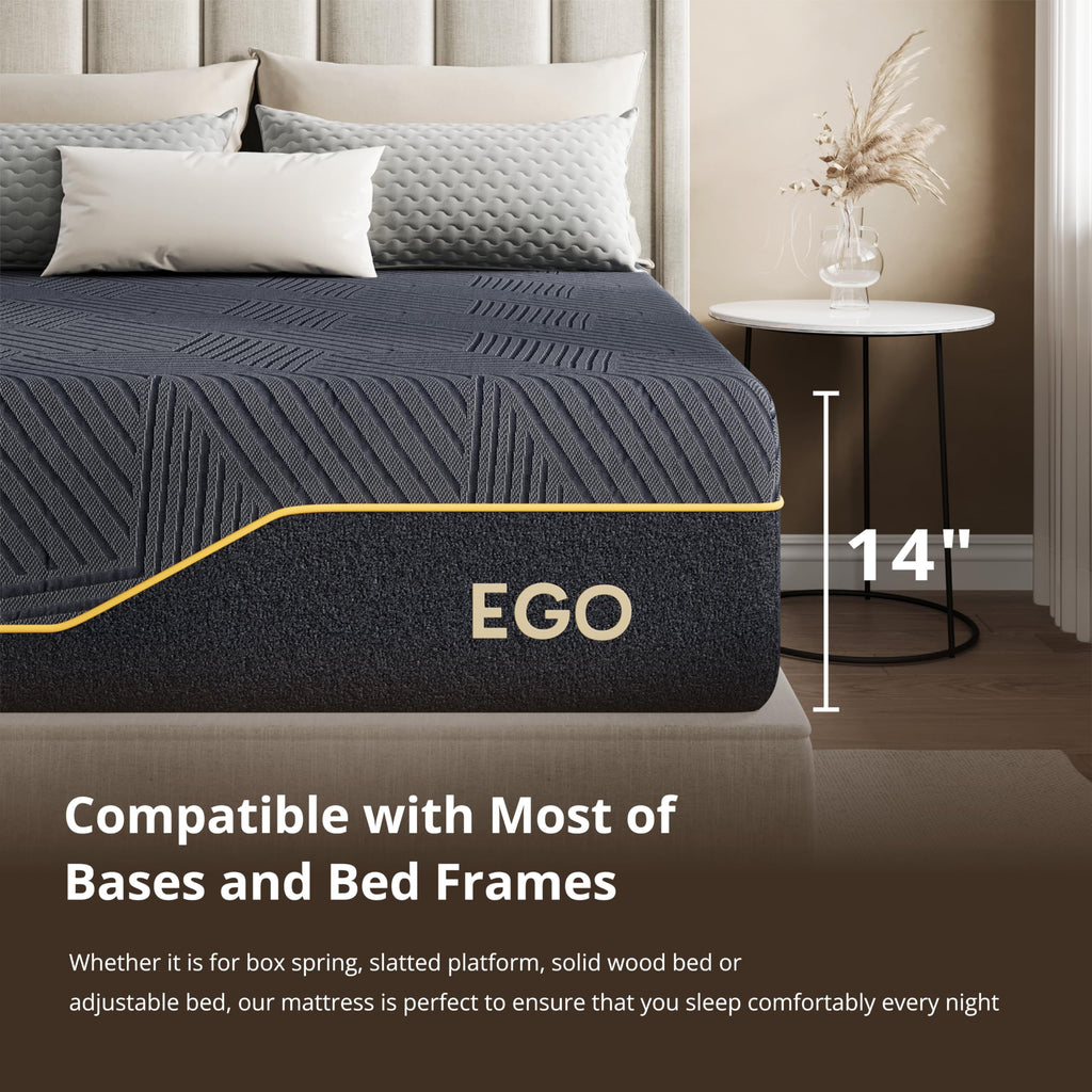 MLILY EGOHOME 14 Inch Queen Memory Foam Mattress for Back Pain, Cooling Copper Gel Bed in a Box, Foam Made in USA, CertiPUR-US Certified, Therapeutic Medium Firm, 60x80x14 Black