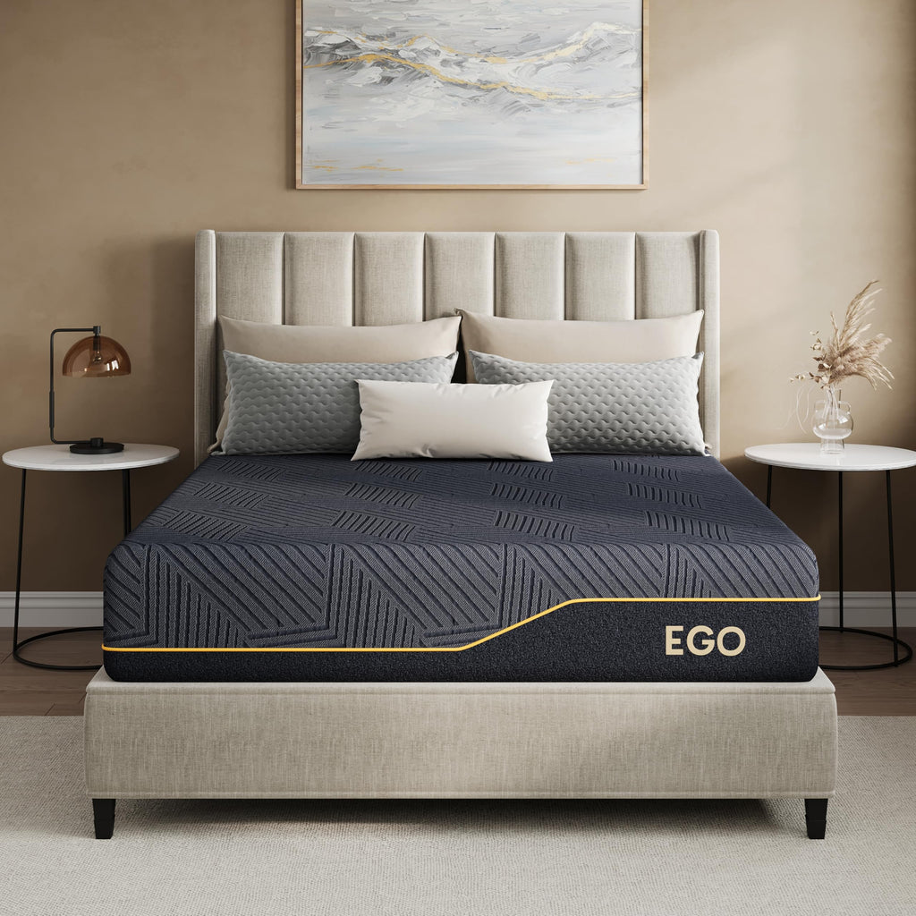 MLILY EGOHOME 14 Inch Queen Memory Foam Mattress for Back Pain, Cooling Copper Gel Bed in a Box, Foam Made in USA, CertiPUR-US Certified, Therapeutic Medium Firm, 60x80x14 Black