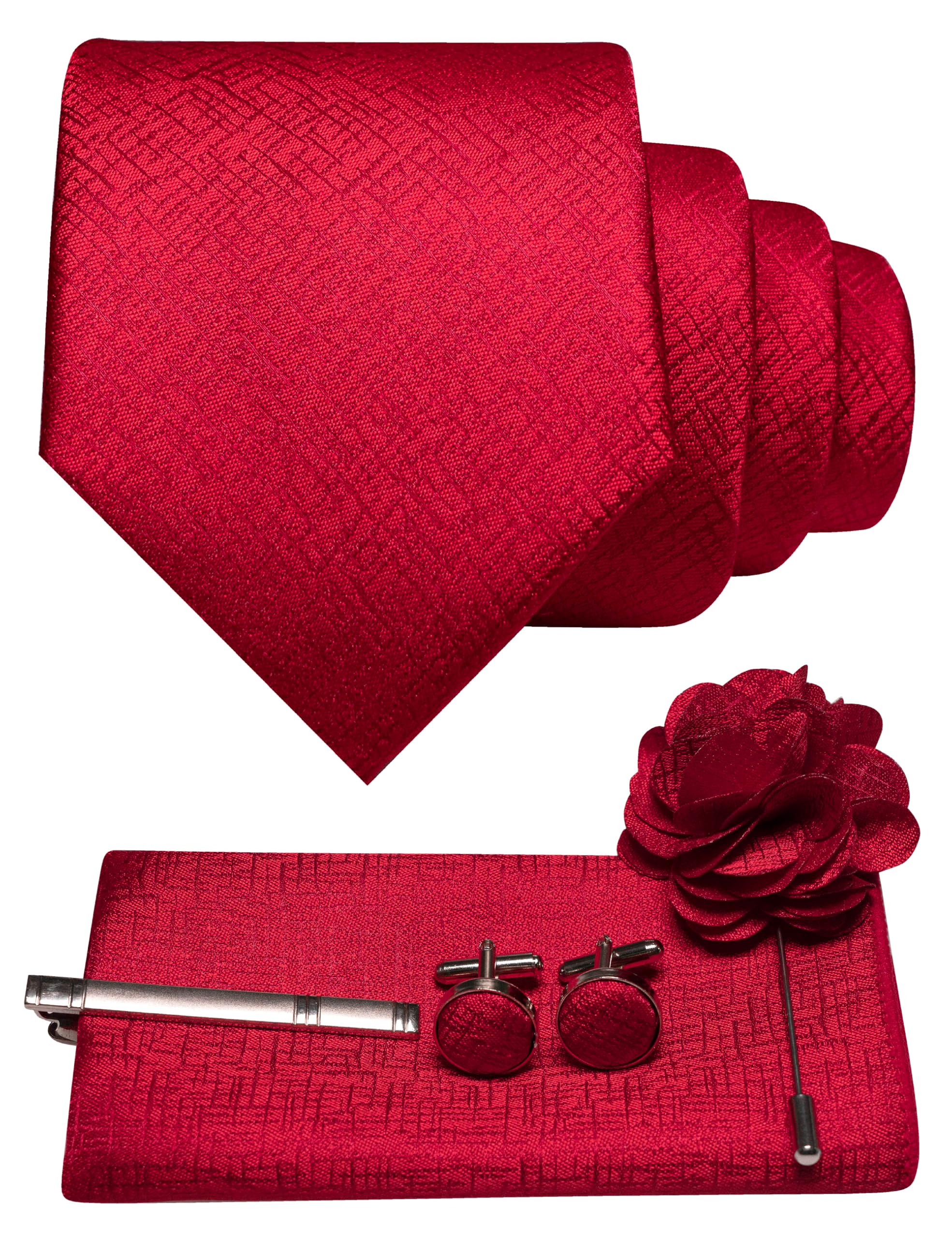 JEMYGINS Mens Tie and Pocket Square,Lapel Pin,Cufflinks,Tie Clip Sets with Gift Box 5PCS