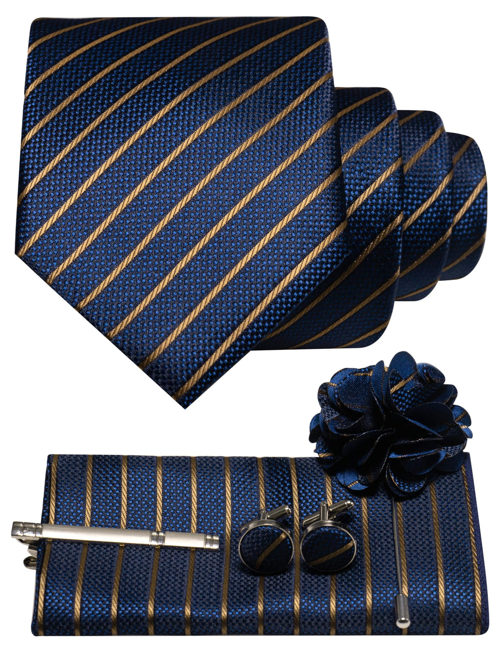 JEMYGINS Mens Tie and Pocket Square,Lapel Pin,Cufflinks,Tie Clip Sets with Gift Box 5PCS