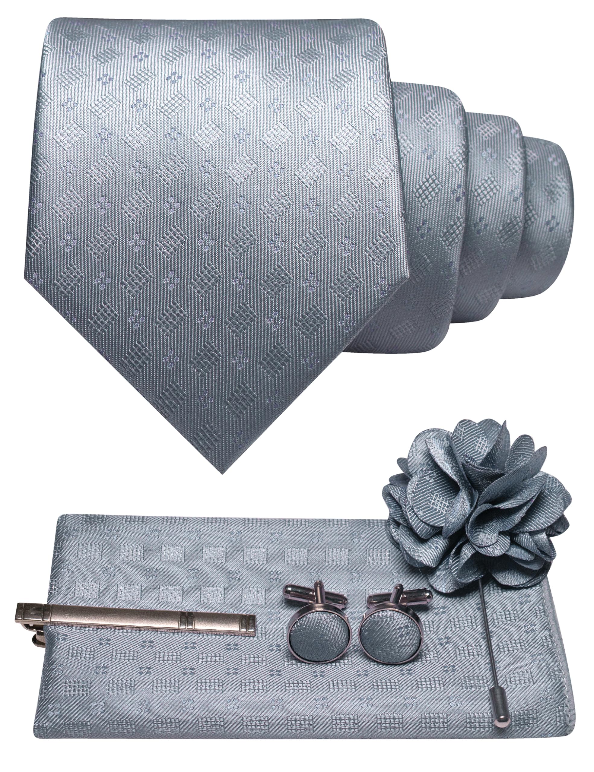JEMYGINS Mens Tie and Pocket Square,Lapel Pin,Cufflinks,Tie Clip Sets with Gift Box 5PCS