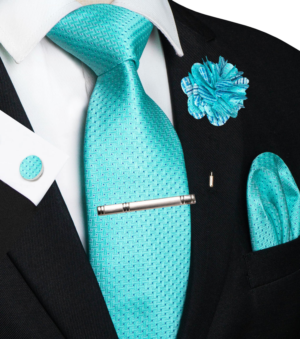 JEMYGINS Mens Tie and Pocket Square,Lapel Pin,Cufflinks,Tie Clip Sets with Gift Box 5PCS