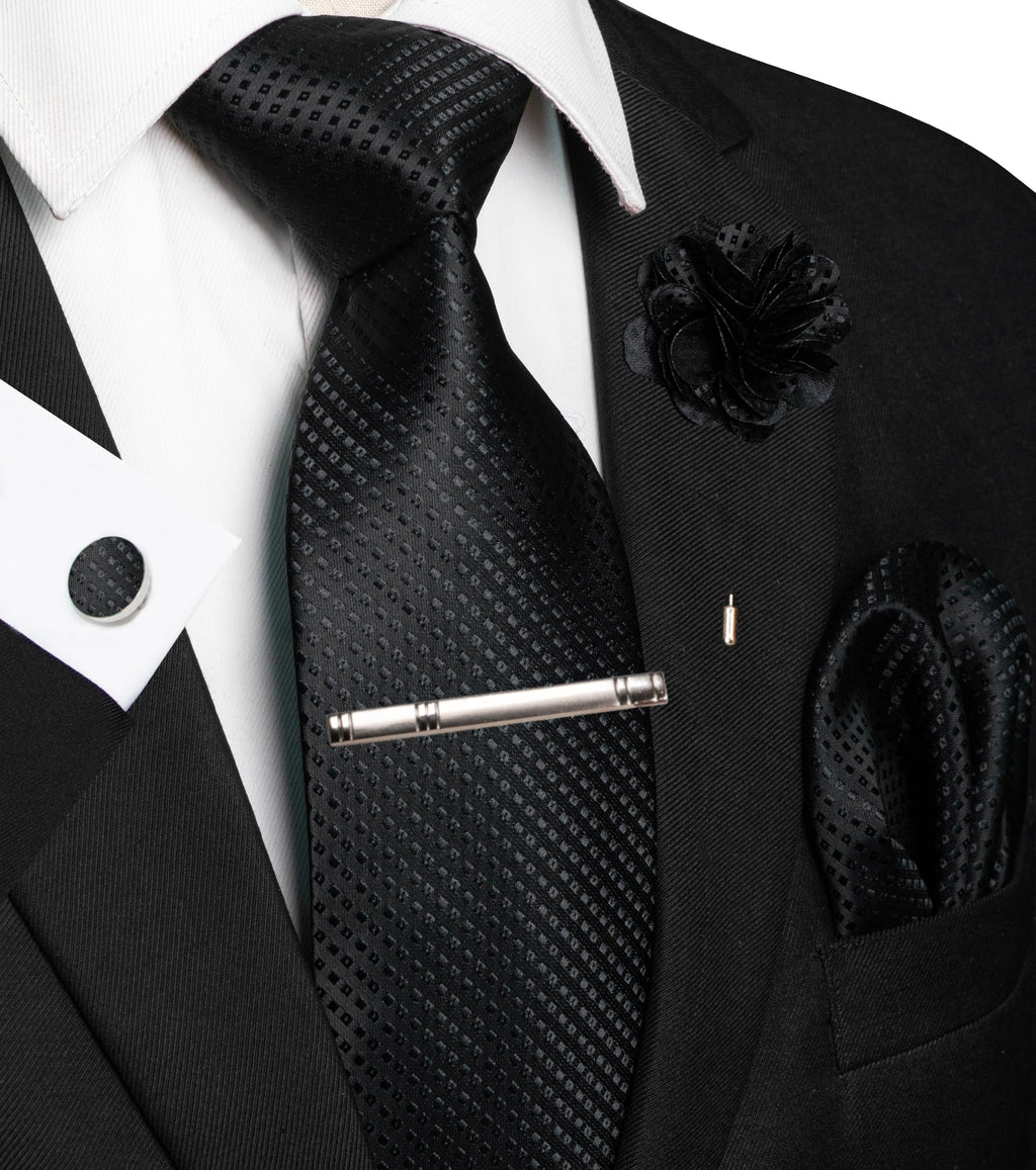JEMYGINS Mens Tie and Pocket Square,Lapel Pin,Cufflinks,Tie Clip Sets with Gift Box 5PCS