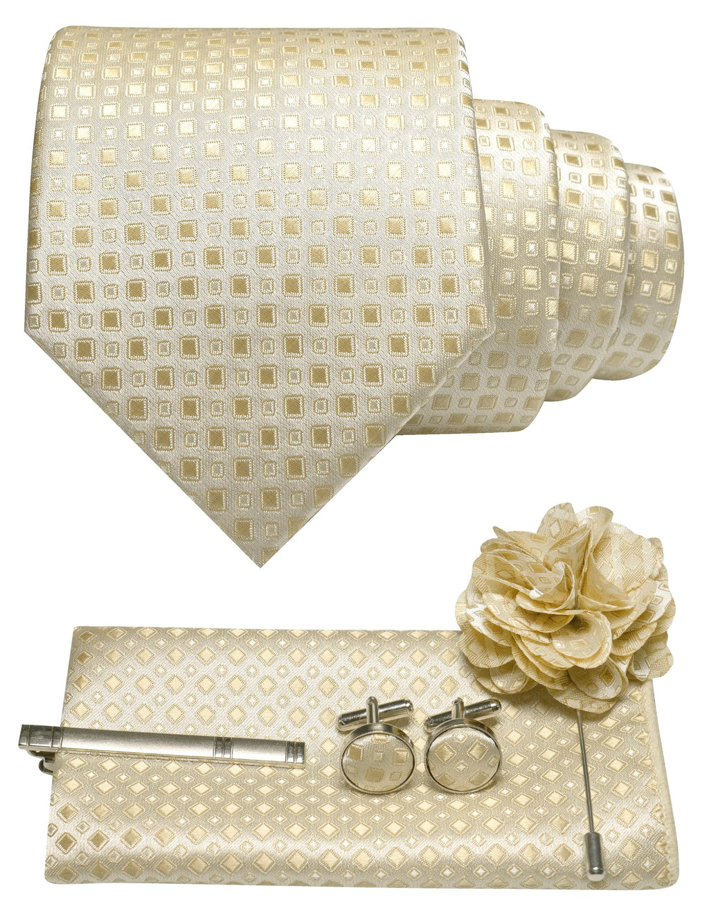 JEMYGINS Mens Tie and Pocket Square,Lapel Pin,Cufflinks,Tie Clip Sets with Gift Box 5PCS