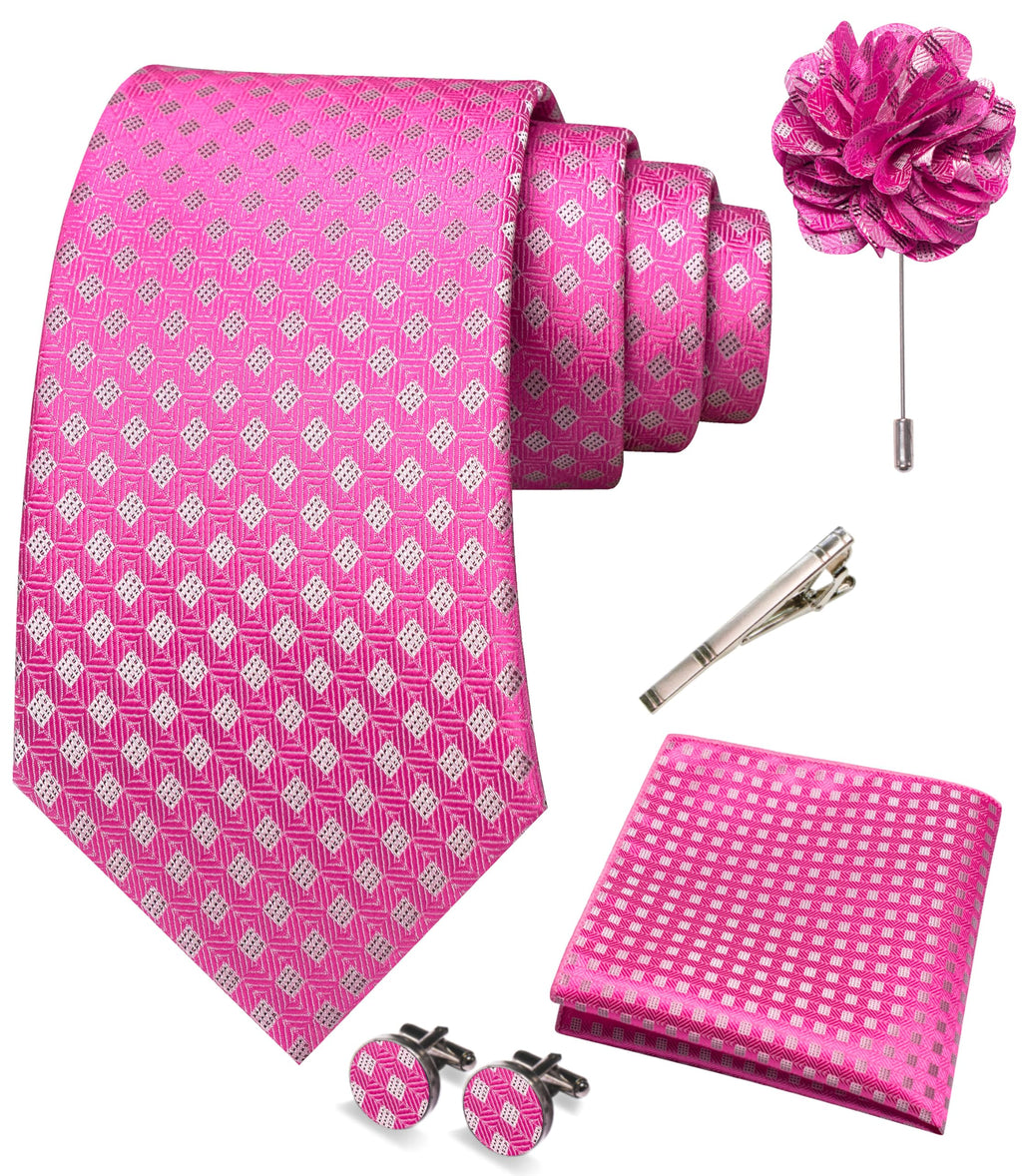 JEMYGINS Mens Tie and Pocket Square,Lapel Pin,Cufflinks,Tie Clip Sets with Gift Box 5PCS