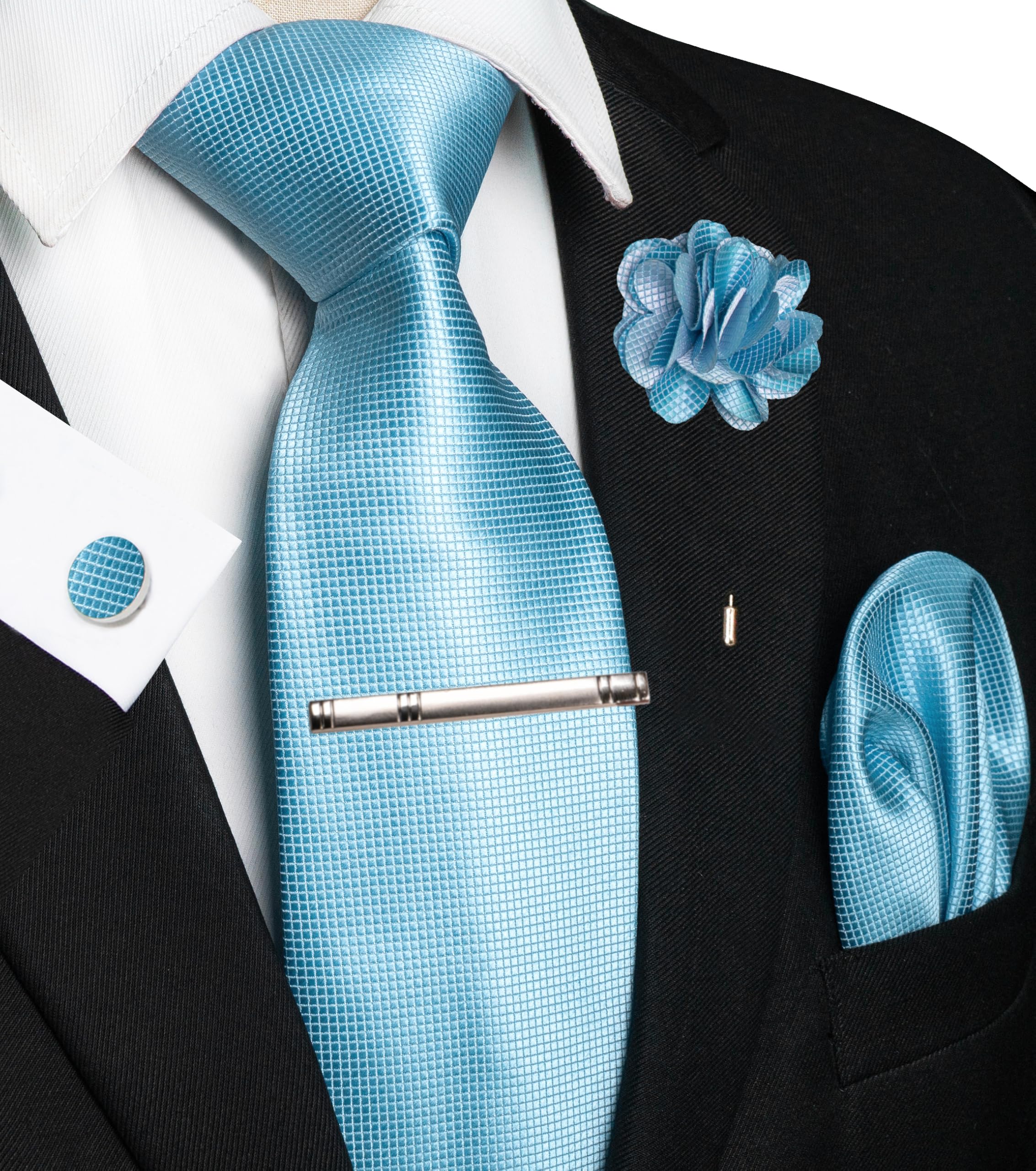 JEMYGINS Mens Tie and Pocket Square,Lapel Pin,Cufflinks,Tie Clip Sets with Gift Box 5PCS
