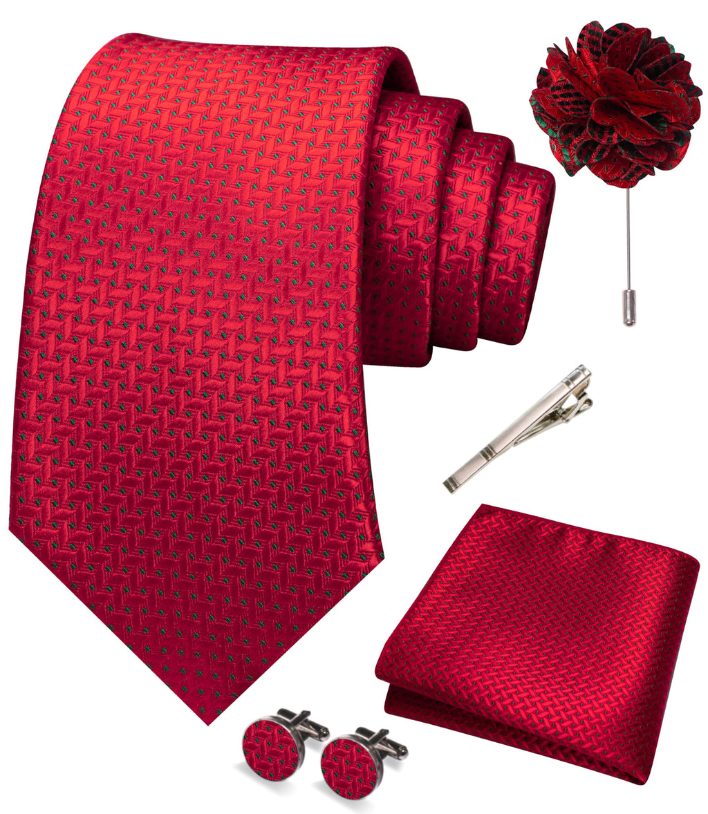 JEMYGINS Mens Tie and Pocket Square,Lapel Pin,Cufflinks,Tie Clip Sets with Gift Box 5PCS
