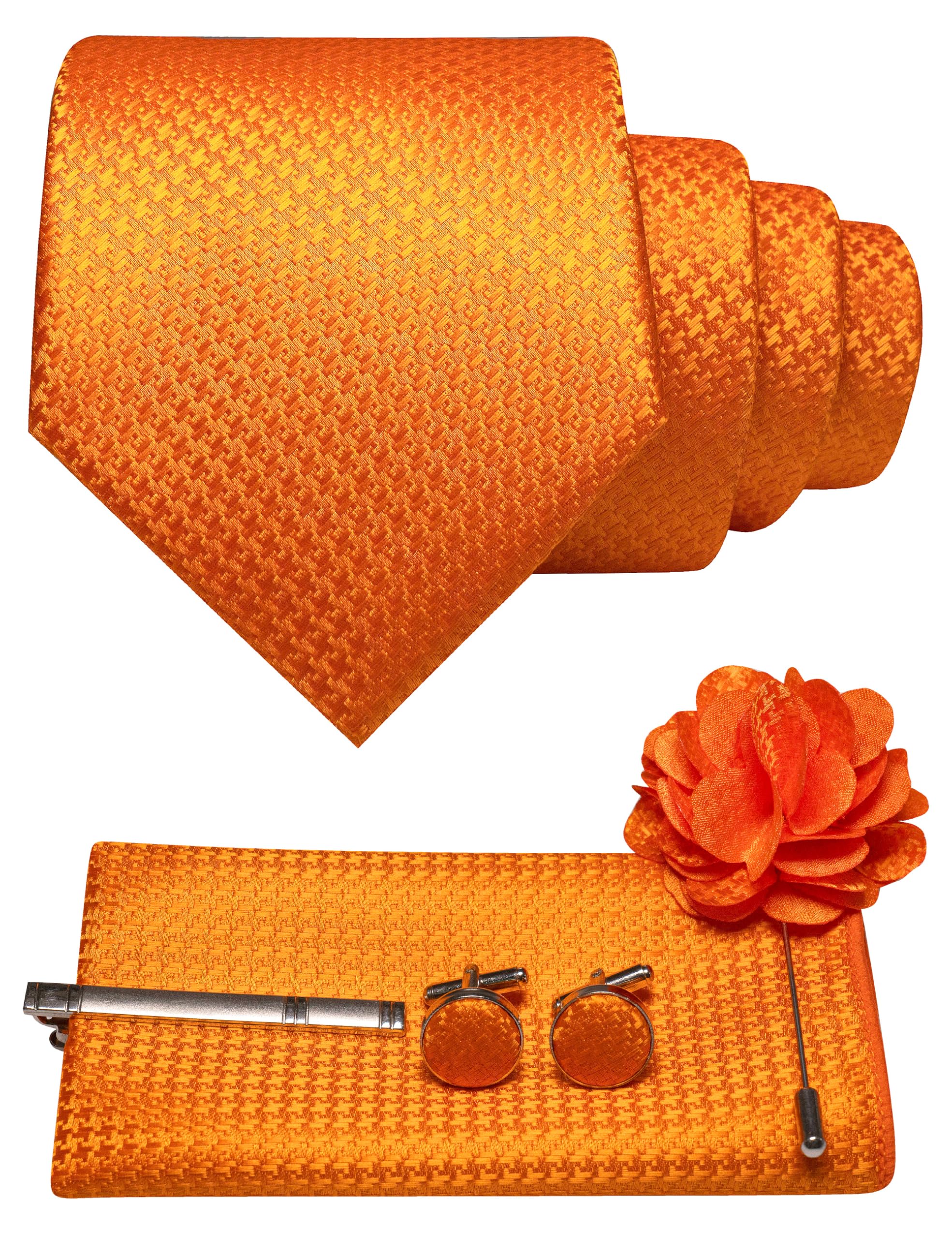 JEMYGINS Mens Tie and Pocket Square,Lapel Pin,Cufflinks,Tie Clip Sets with Gift Box 5PCS