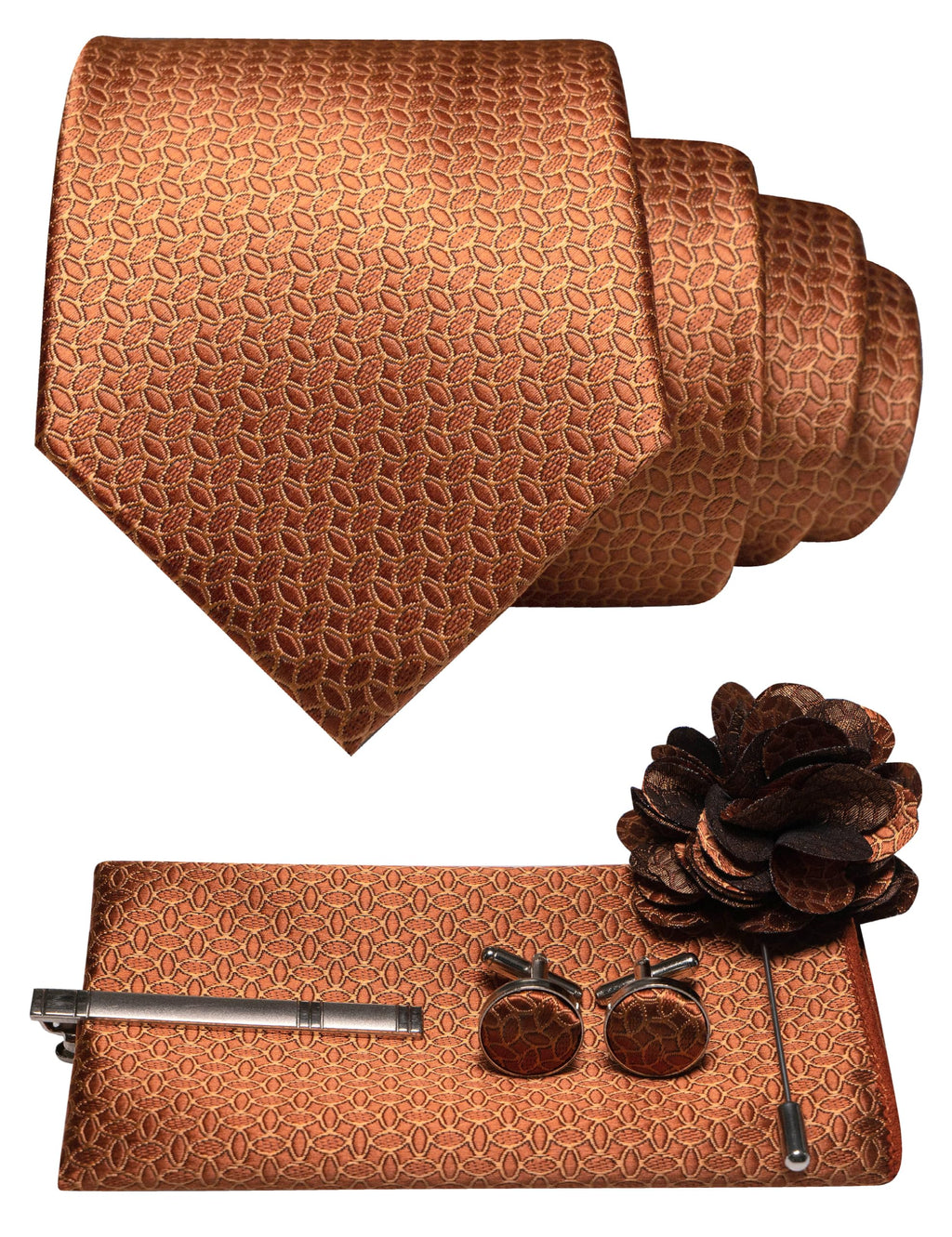 JEMYGINS Mens Tie and Pocket Square,Lapel Pin,Cufflinks,Tie Clip Sets with Gift Box 5PCS