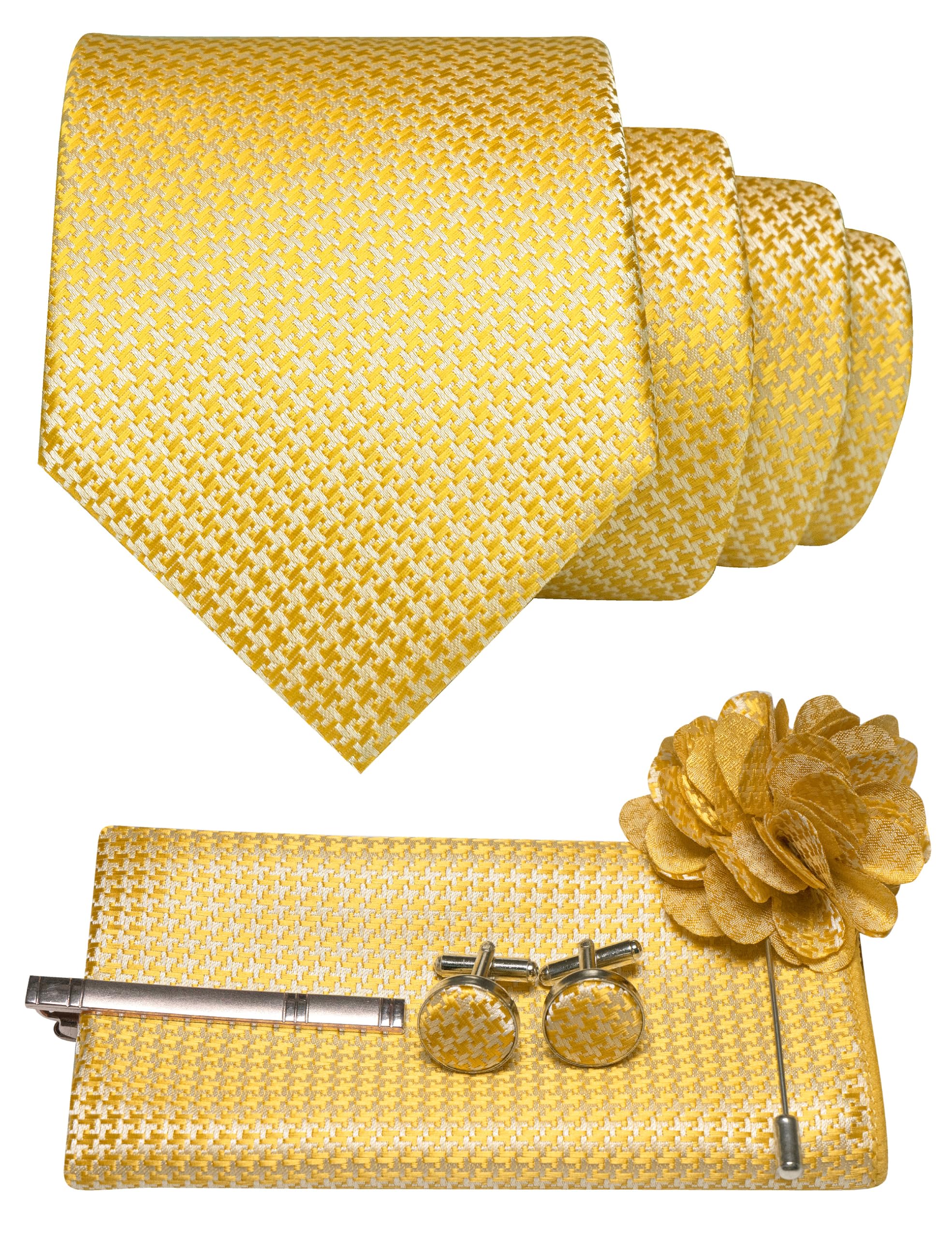 JEMYGINS Mens Tie and Pocket Square,Lapel Pin,Cufflinks,Tie Clip Sets with Gift Box 5PCS