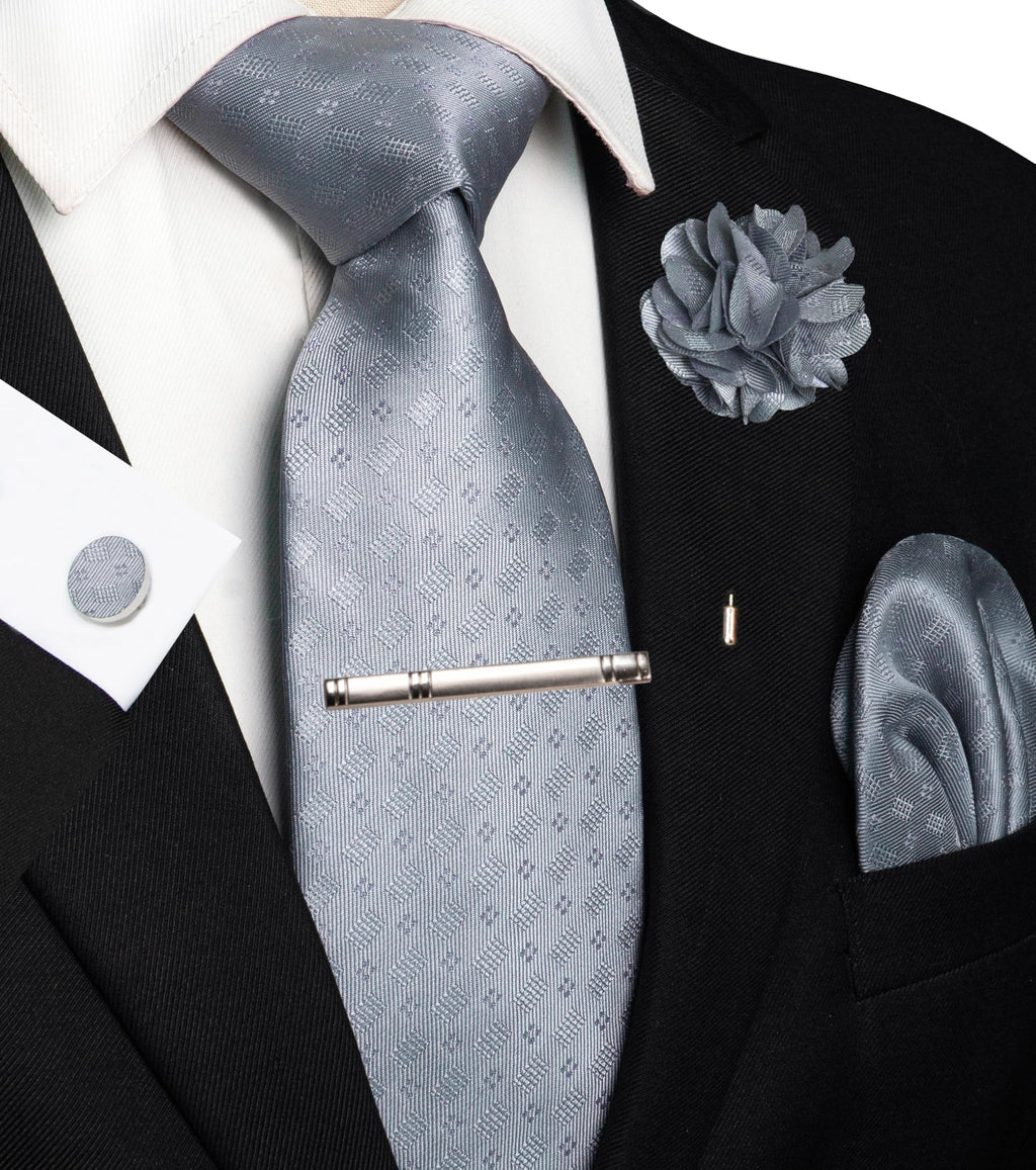 JEMYGINS Mens Tie and Pocket Square,Lapel Pin,Cufflinks,Tie Clip Sets with Gift Box 5PCS