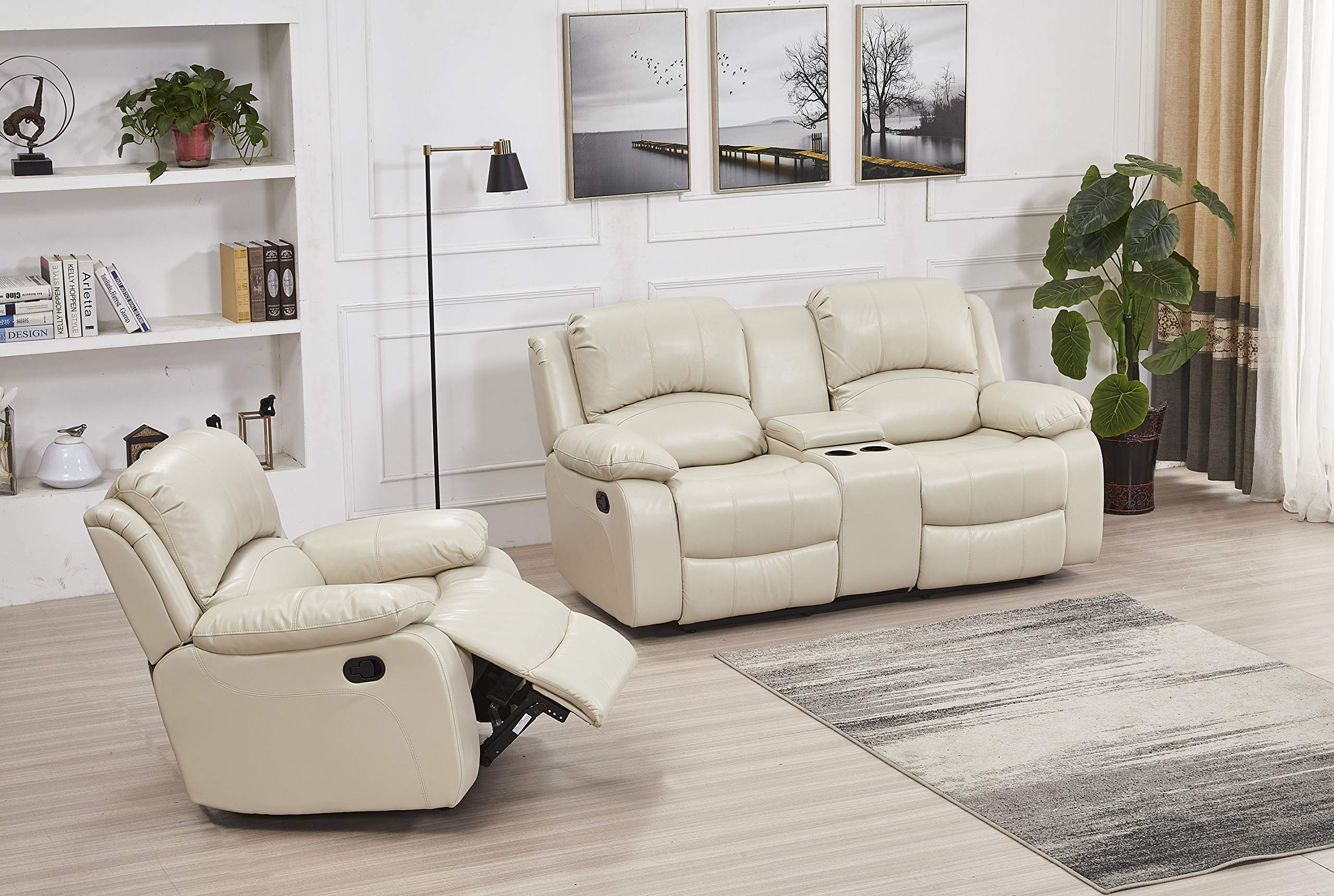 Betsy Furniture 3PC Faux Leather Reclining Couch Set, Living Room Furniture Set, Sofa, Loveseat, Glider, 8018 Multiple Colors (Gray, Sofa+Loveseat+Chair) | 8018