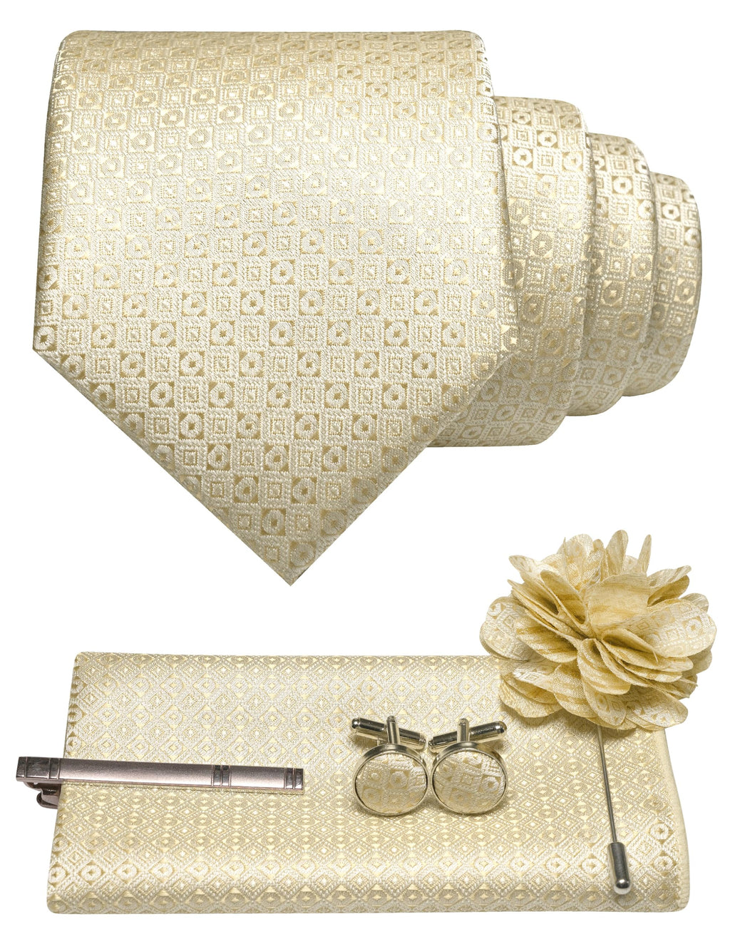 JEMYGINS Mens Tie and Pocket Square,Lapel Pin,Cufflinks,Tie Clip Sets with Gift Box 5PCS