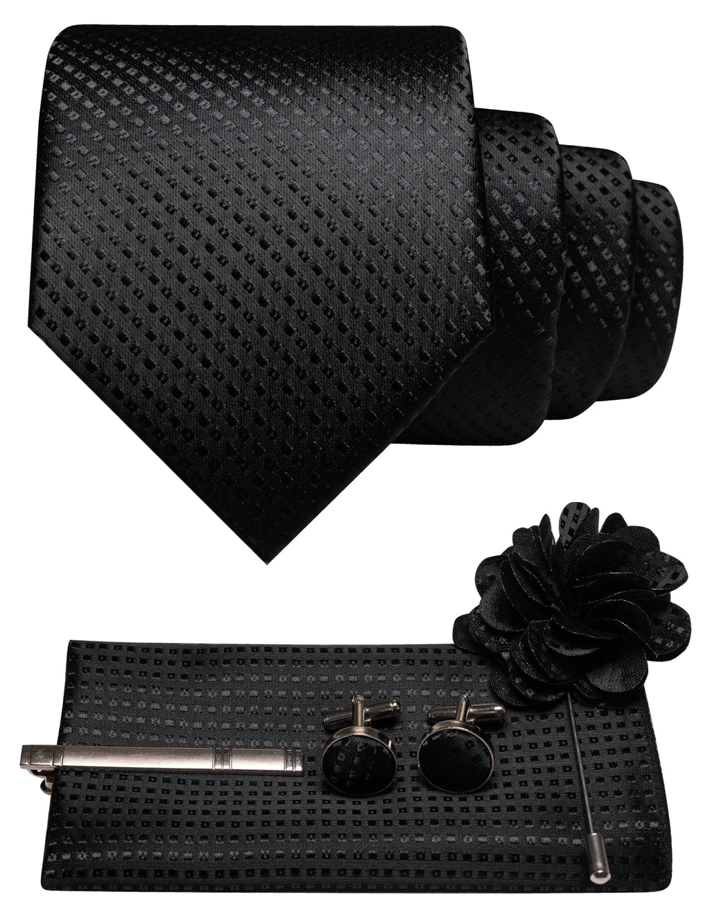JEMYGINS Mens Tie and Pocket Square,Lapel Pin,Cufflinks,Tie Clip Sets with Gift Box 5PCS