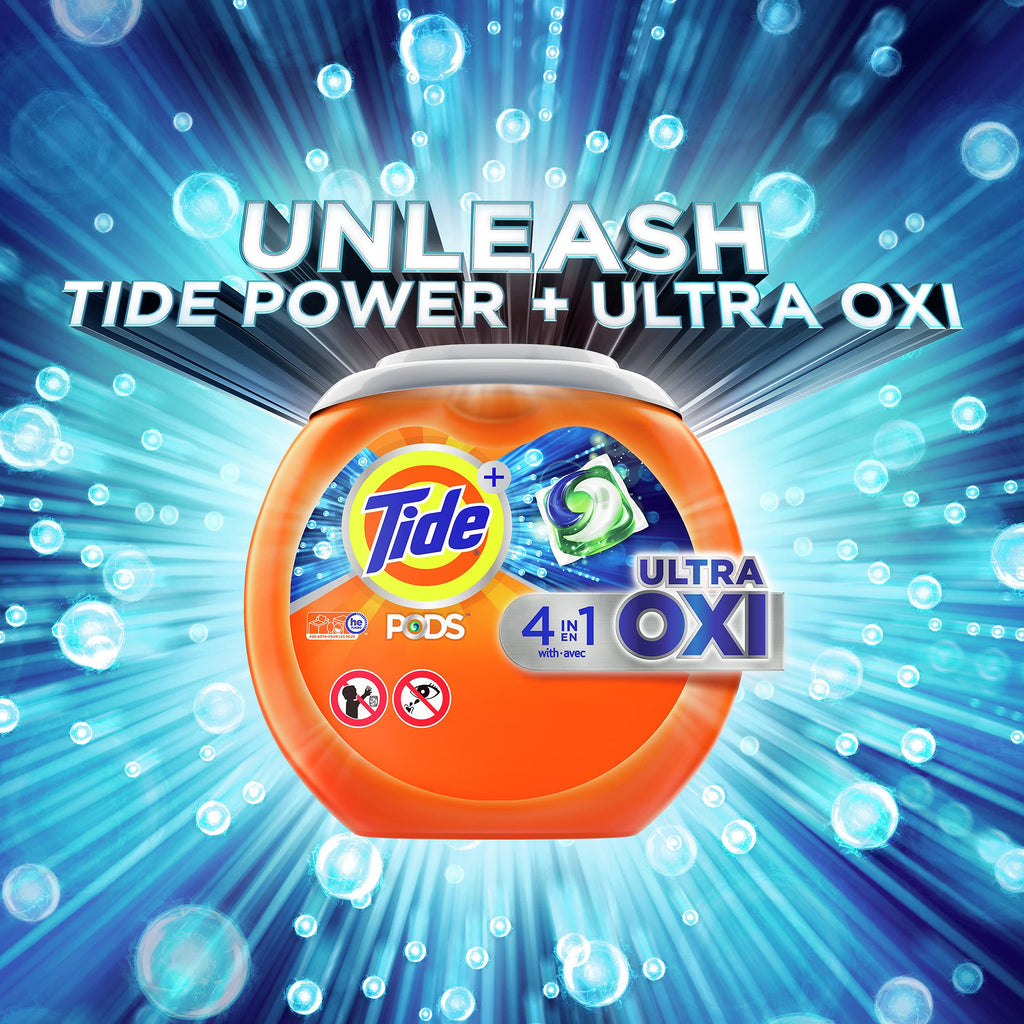 Tide 4-in-1 Ultra Oxi PODS Laundry Detergent Pacs, 85 Count, HE Compatible, Built in Pre-treater for Stains