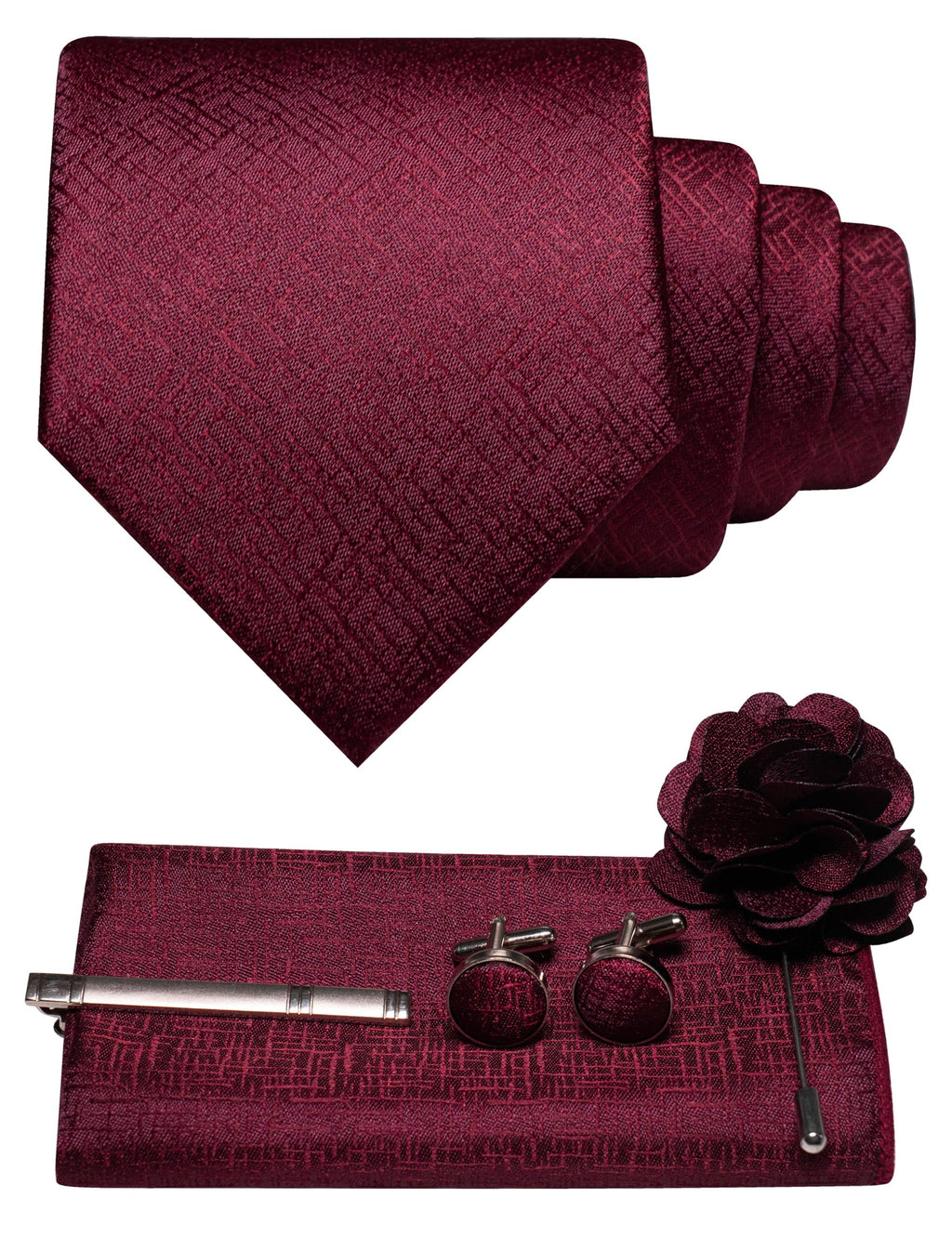 JEMYGINS Mens Tie and Pocket Square,Lapel Pin,Cufflinks,Tie Clip Sets with Gift Box 5PCS