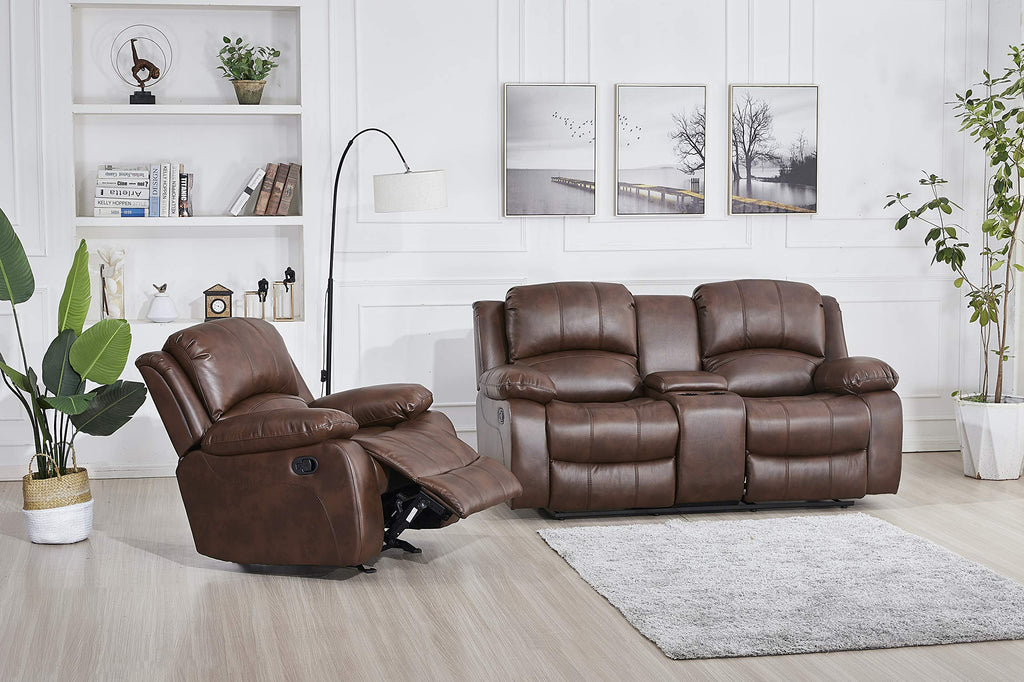 Betsy Furniture 3PC Faux Leather Reclining Couch Set, Living Room Furniture Set, Sofa, Loveseat, Glider, 8018 Multiple Colors (Gray, Sofa+Loveseat+Chair) | 8018