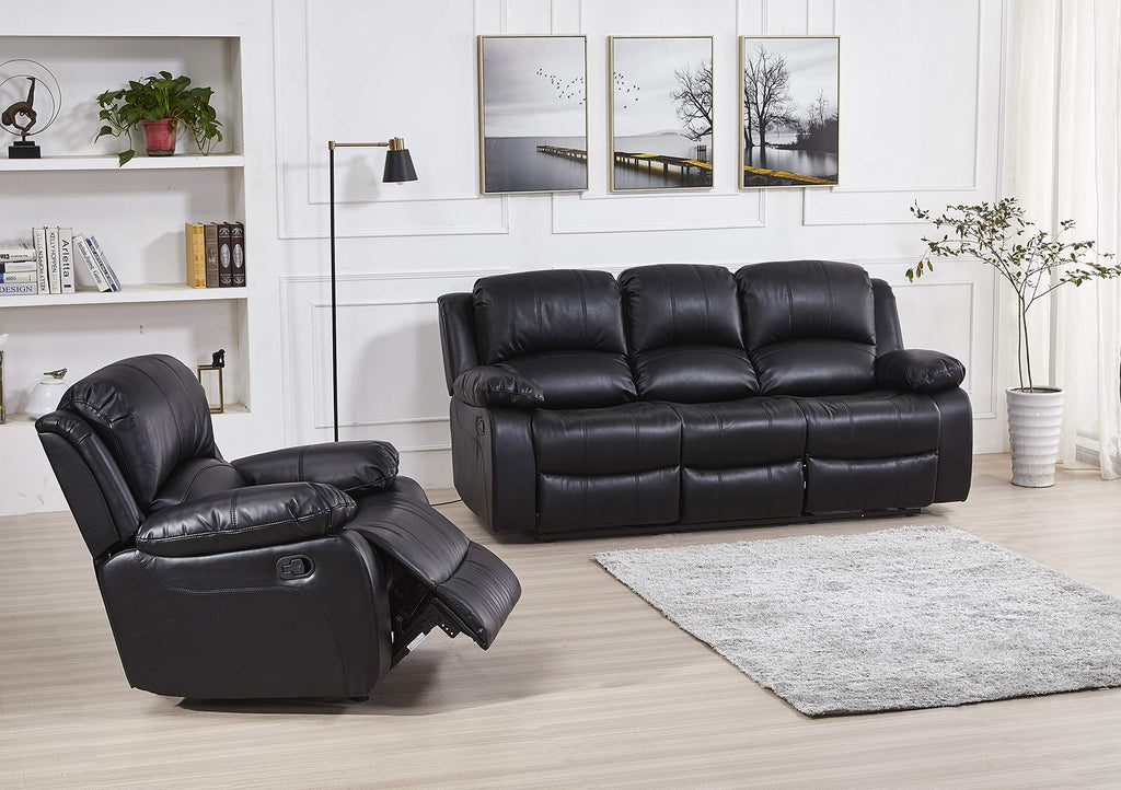 Betsy Furniture 3PC Faux Leather Reclining Couch Set, Living Room Furniture Set, Sofa, Loveseat, Glider, 8018 Multiple Colors (Gray, Sofa+Loveseat+Chair) | 8018
