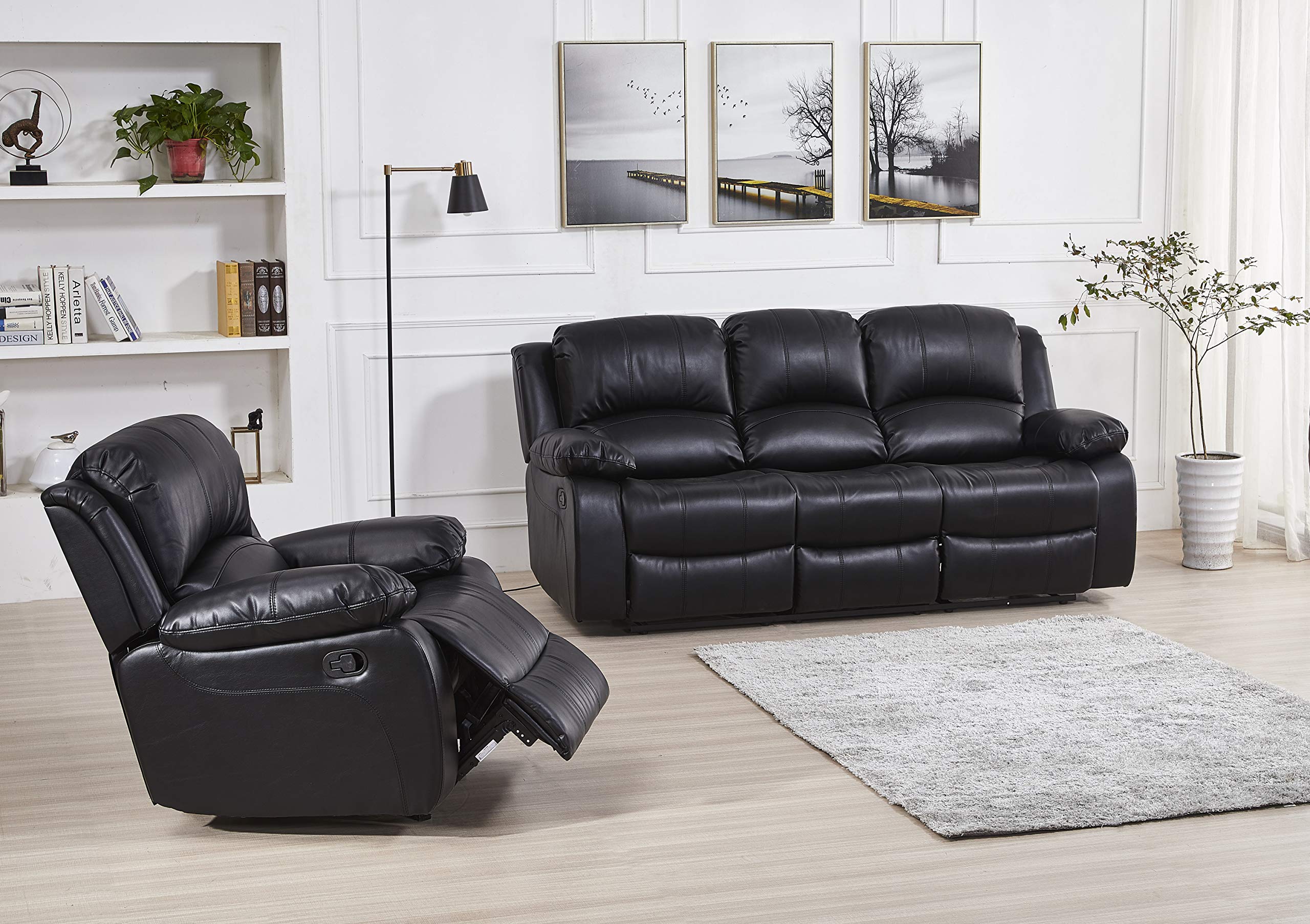 Betsy Furniture 3PC Faux Leather Reclining Couch Set, Living Room Furniture Set, Sofa, Loveseat, Glider, 8018 Multiple Colors (Gray, Sofa+Loveseat+Chair) | 8018