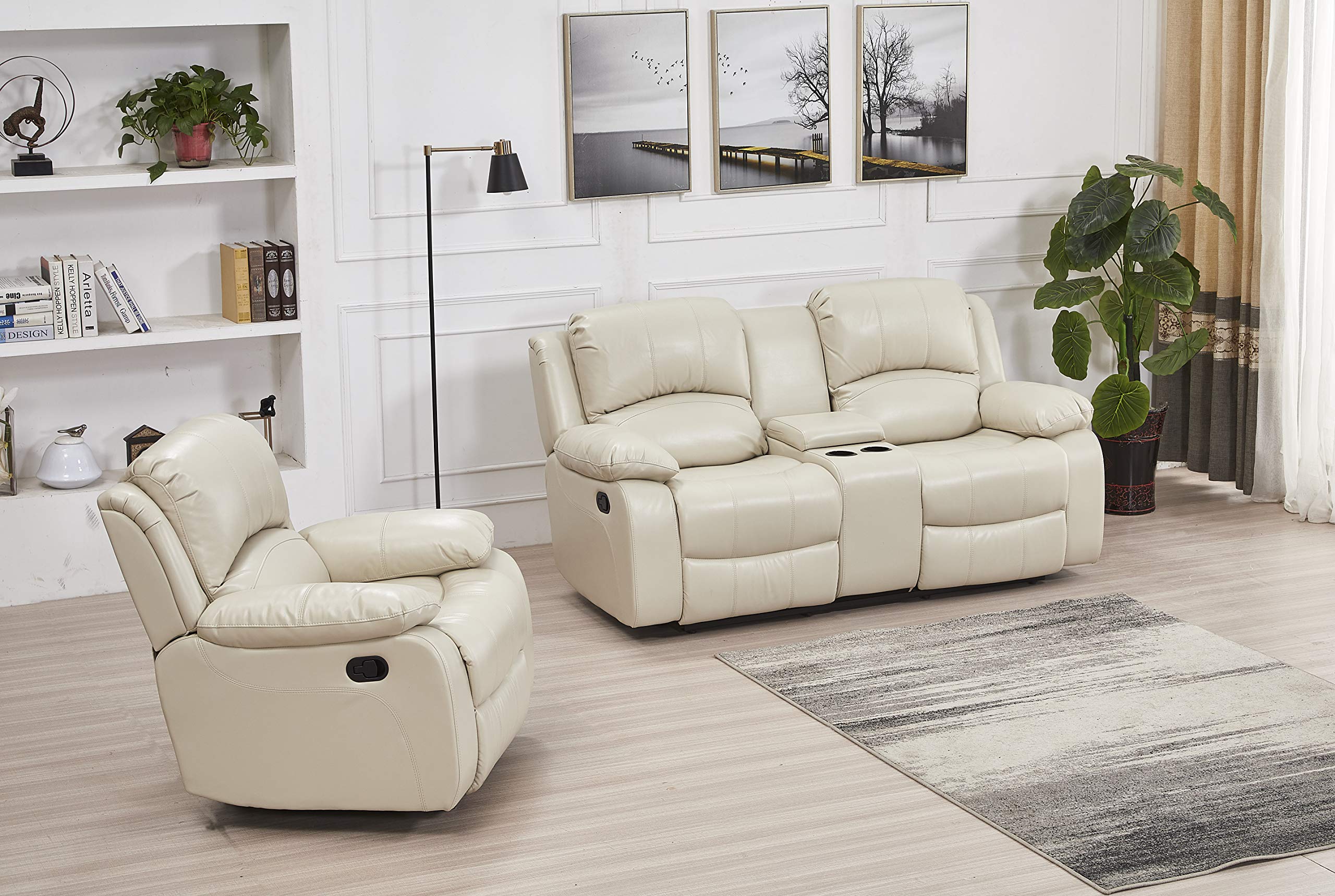 Betsy Furniture 3PC Faux Leather Reclining Couch Set, Living Room Furniture Set, Sofa, Loveseat, Glider, 8018 Multiple Colors (Gray, Sofa+Loveseat+Chair) | 8018