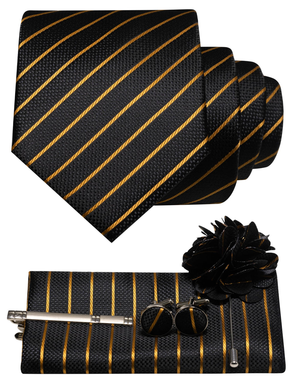 JEMYGINS Mens Tie and Pocket Square,Lapel Pin,Cufflinks,Tie Clip Sets with Gift Box 5PCS