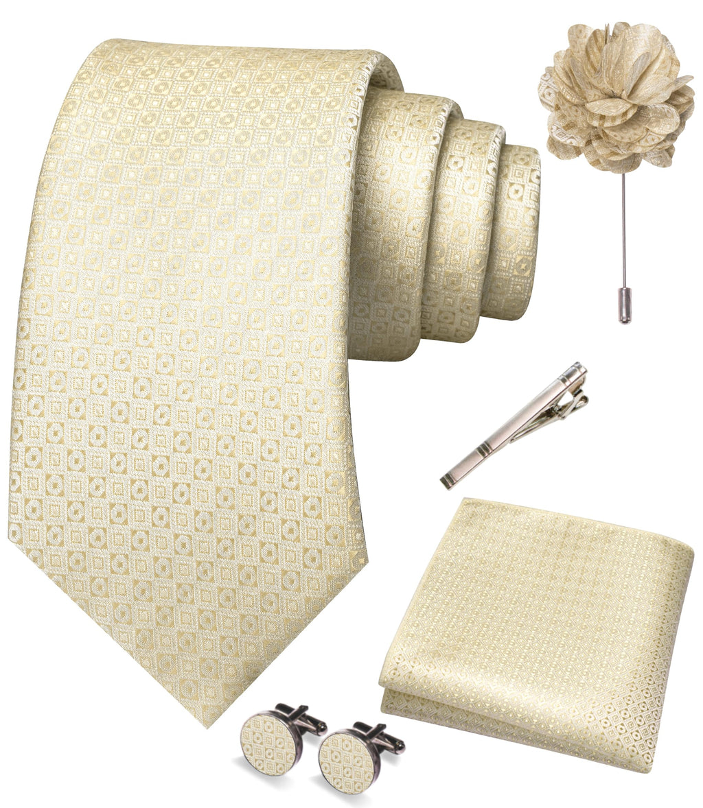 JEMYGINS Mens Tie and Pocket Square,Lapel Pin,Cufflinks,Tie Clip Sets with Gift Box 5PCS