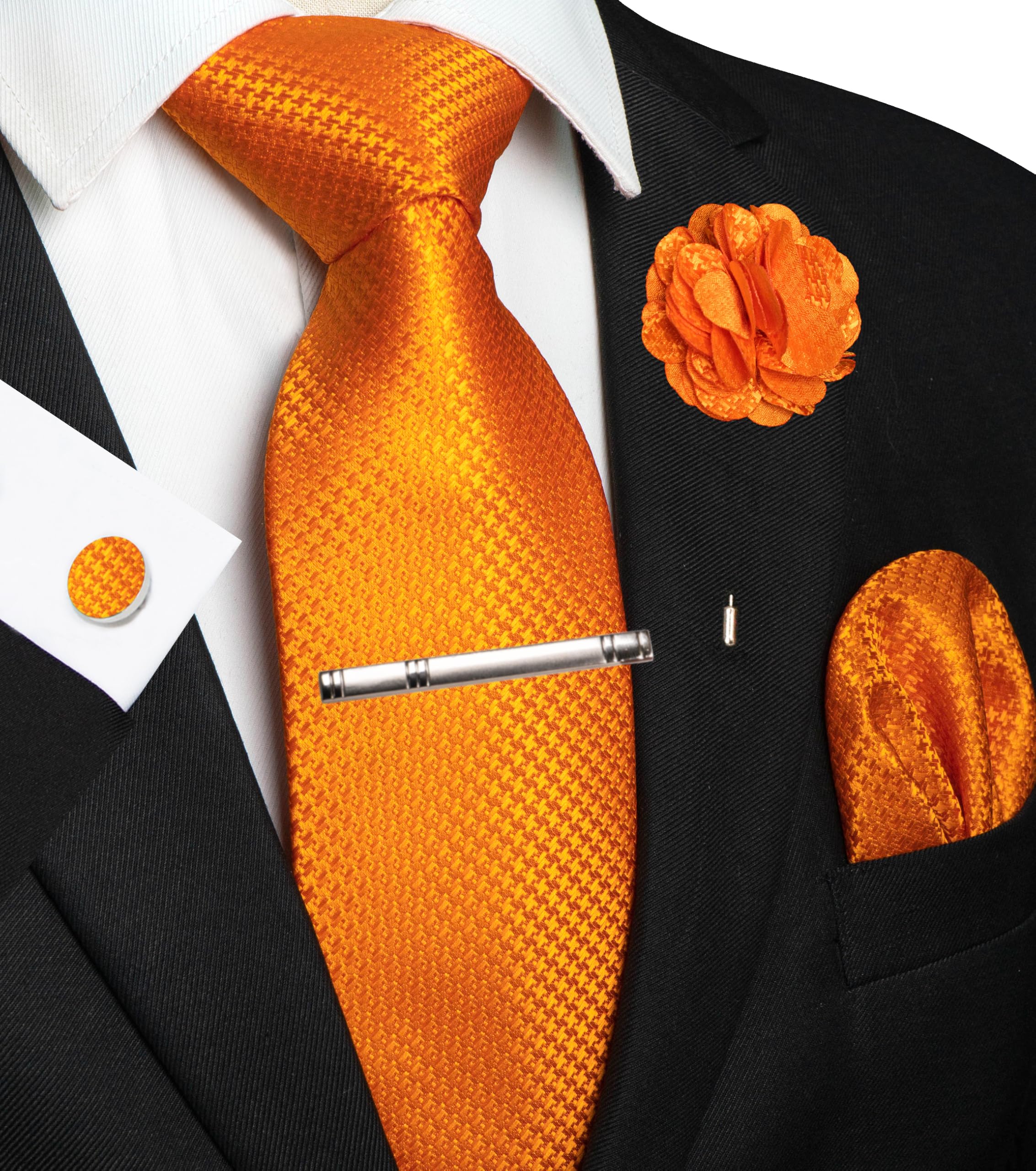 JEMYGINS Mens Tie and Pocket Square,Lapel Pin,Cufflinks,Tie Clip Sets with Gift Box 5PCS